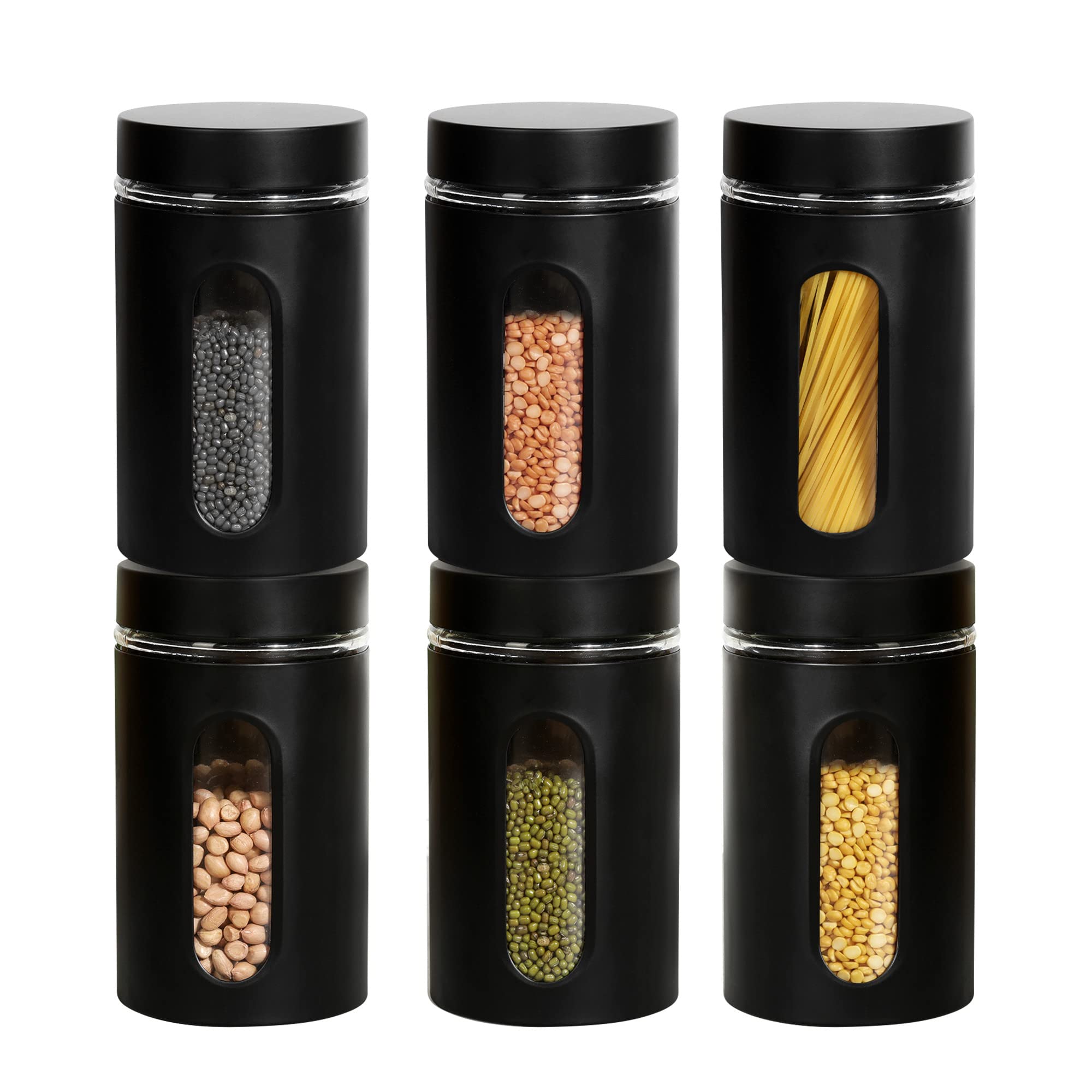 Cutting Edge 1200 Ml Steel Jacketed Oval Window Glass Jar Black (Set Of 6)
