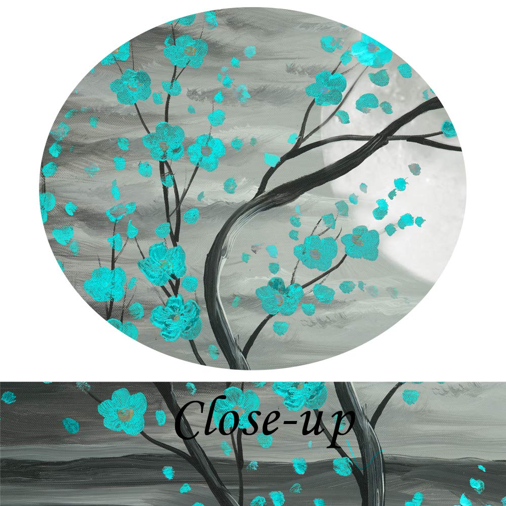 KREATIVE ARTS Large 5pcs Canvas Wall Art Prints Teal Grey Plum Blossom Tree Full Moon Paintings Contemporary Decorative Artwork For Living Room Walls Decor Framed Ready To Hang (Large 60x32inch)