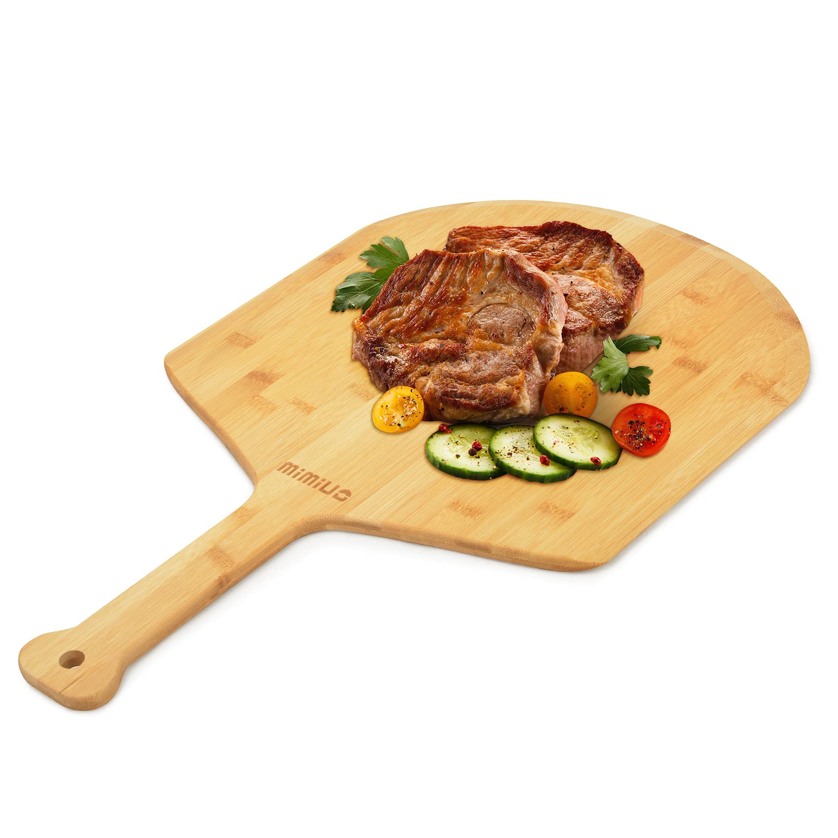 Mimiuo Natural Bamboo Pizza Peel - 12 Inch Wooden Pizza Spatula For Baking Homemade Pizza Bread And Cutting Fruit Vegs