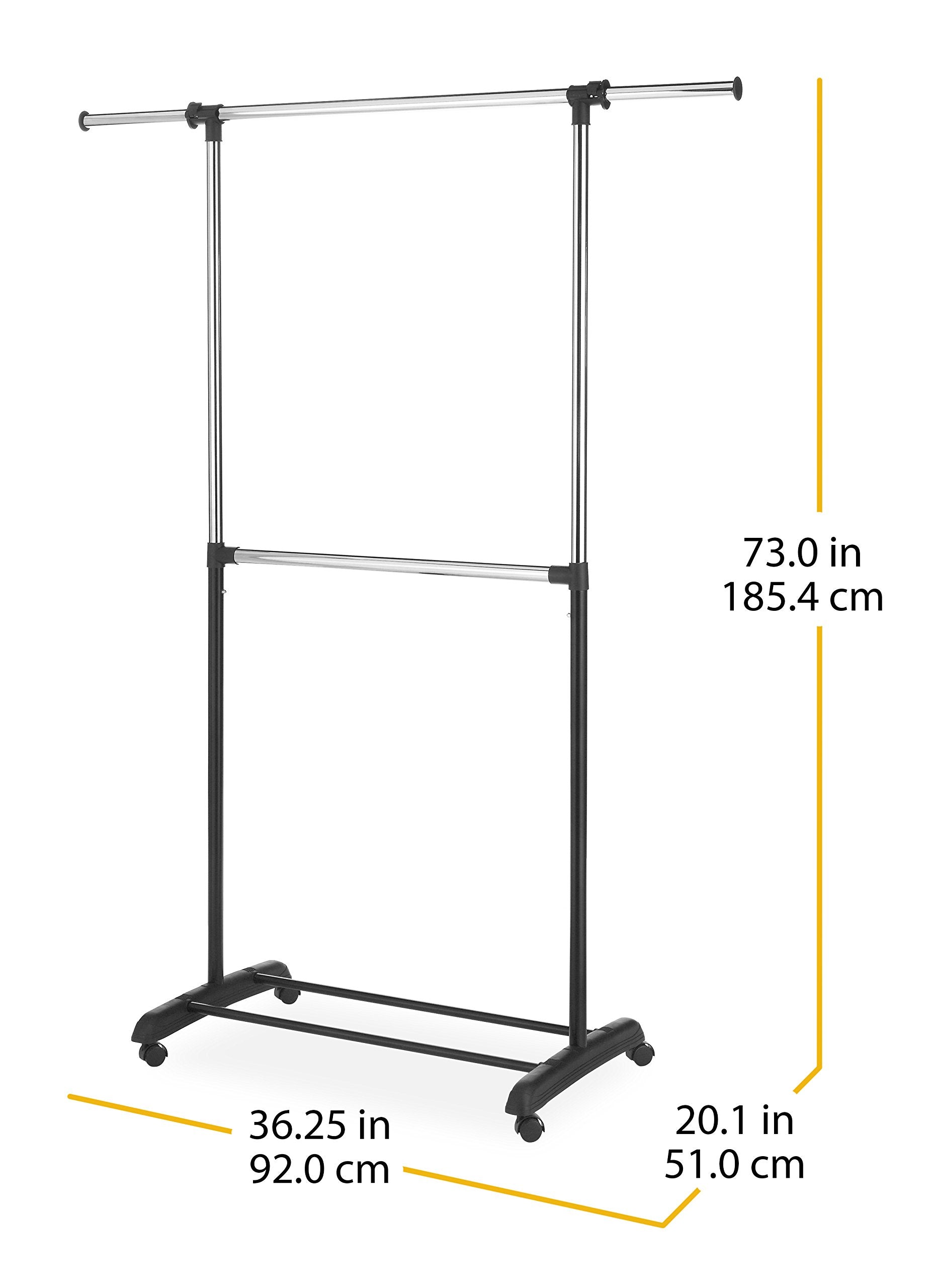 Whitmor Adjustable 2-Rod Garment Rack - Rolling Clothes Organizer - Black And Chrome