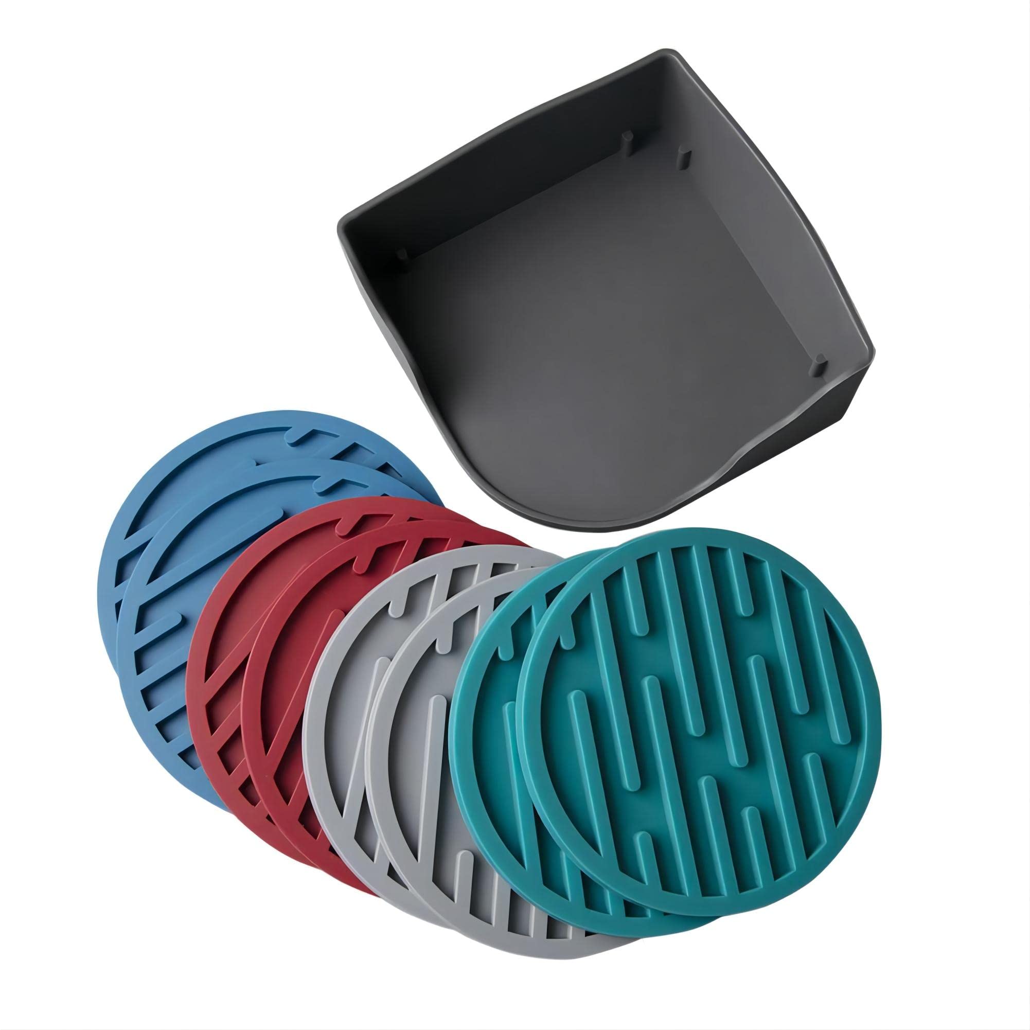 Viwehots Drink Coasters Silicone Cup Coaster Sets Of 8 With Holder Fits Drinking Glasses, Protect For Table Type Wood, Granite,