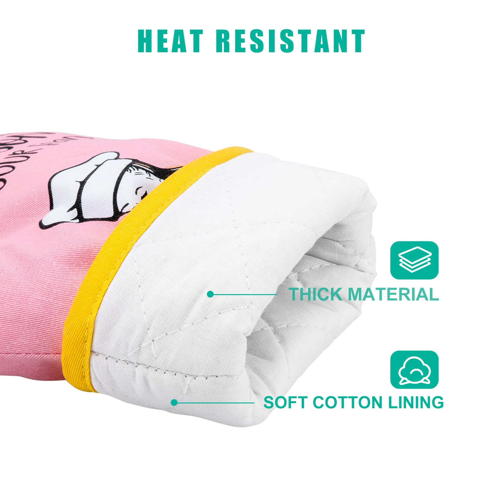 Miracu Funny Oven Mitts For Women, Fun Pink Cute Oven Mitt Set, Retro Baking Kitchen Mittens - Valentines, Unique House Warming,