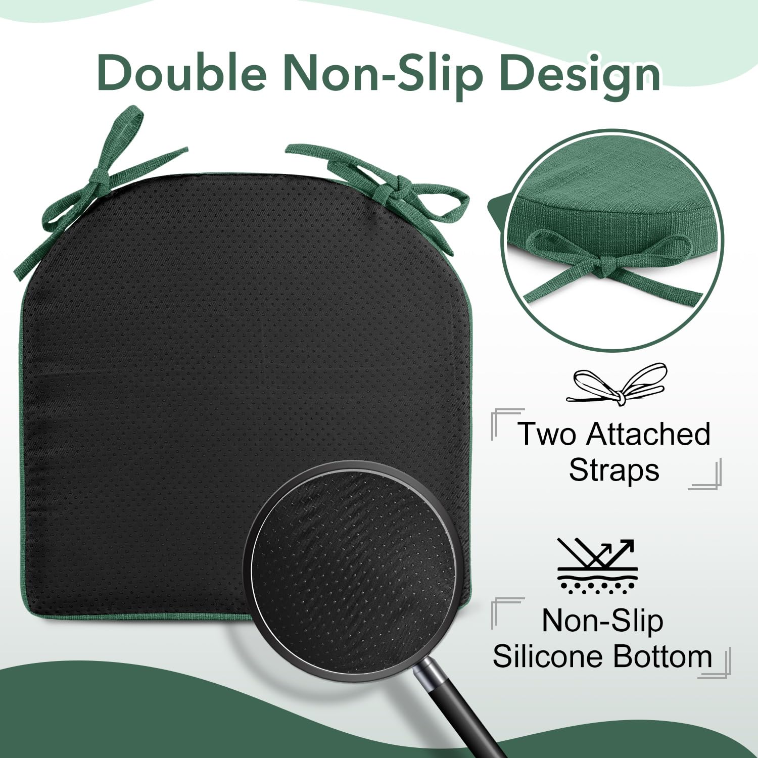 Downluxe Indoor Chair Cushions For Dining Chairs, Soft And Comfortable Textured Memory Foam Kitchen Chair Pads With Ties And Non