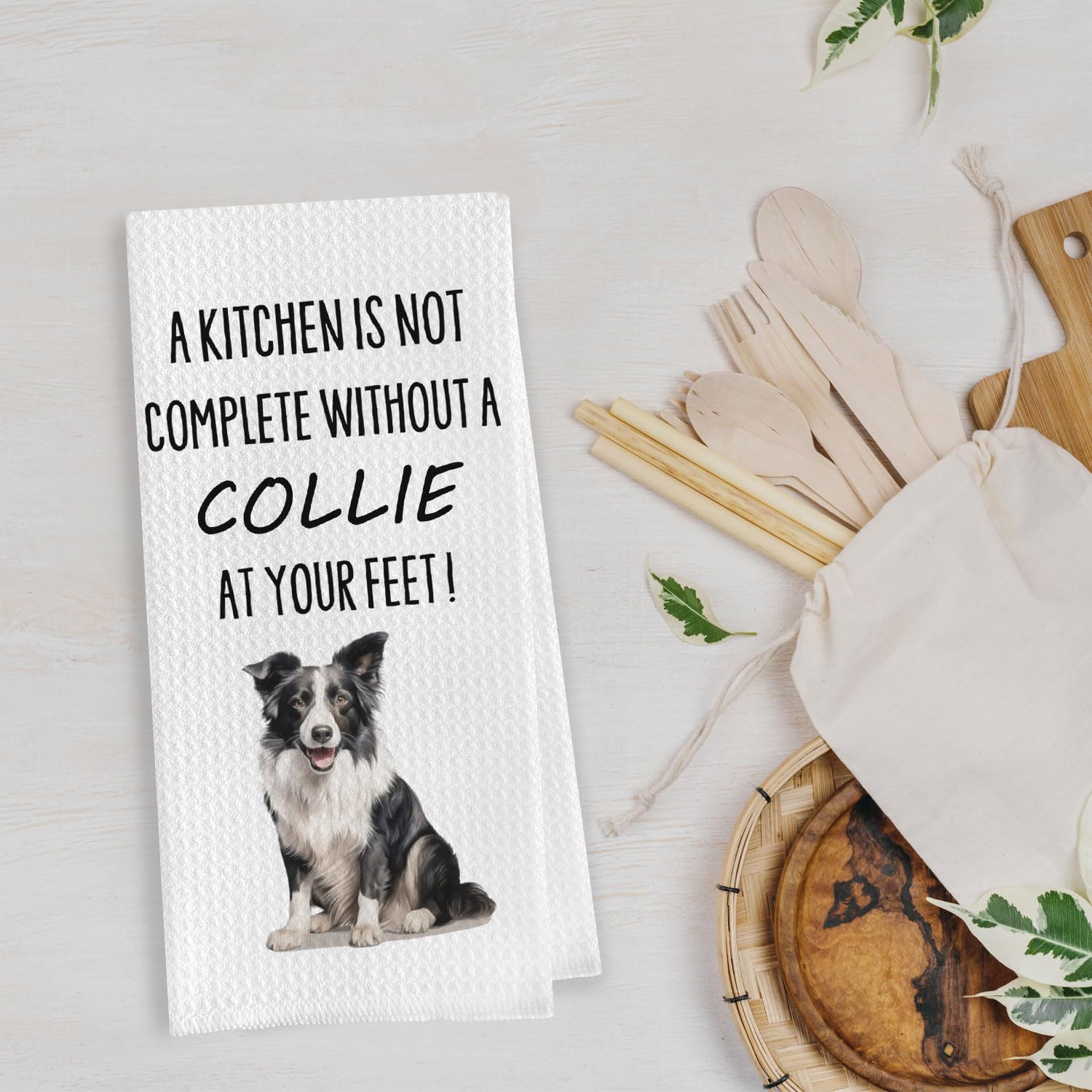 Geqtt Funny Collie Dish Towels - Border Collie Decorative Waffle Weave Kitchen Towels, Dog Gifts Hand Towel, Tea Towel (16?4 Inc
