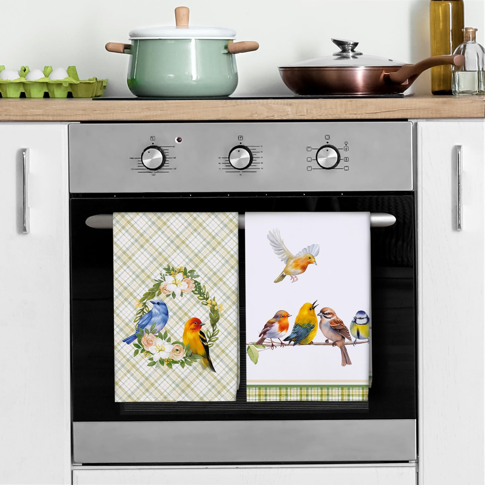 Arquiel Spring Birds Kitchen Towel 100% Cotton Quick Dry Dish Towels 20 X 27.5Inch, Dishcloth Hand Towels For Housewarming Gifts