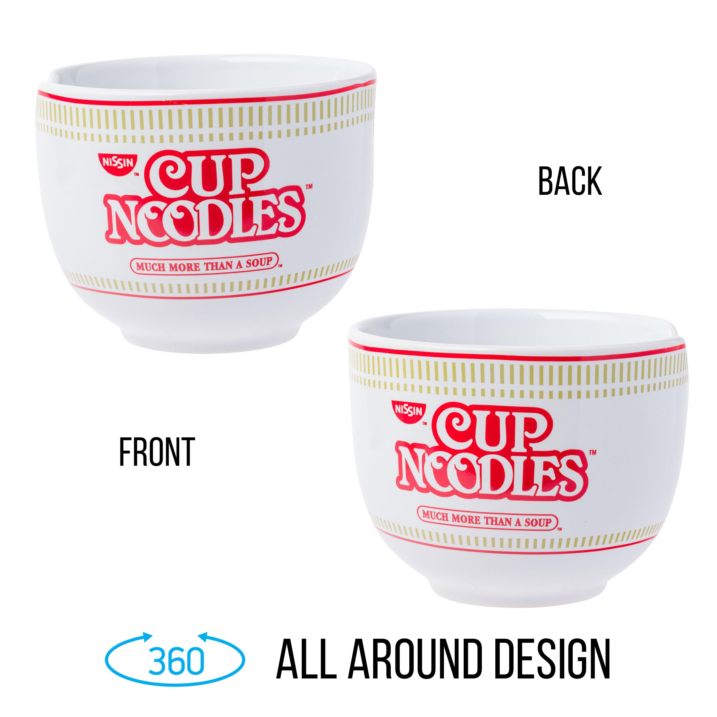 Silver Buffalo Nissin Classic Cup Noodles Logo Much More Than A Soup Ceramic Ramen Noodle Rice Bowl With Chopsticks, Microwave S