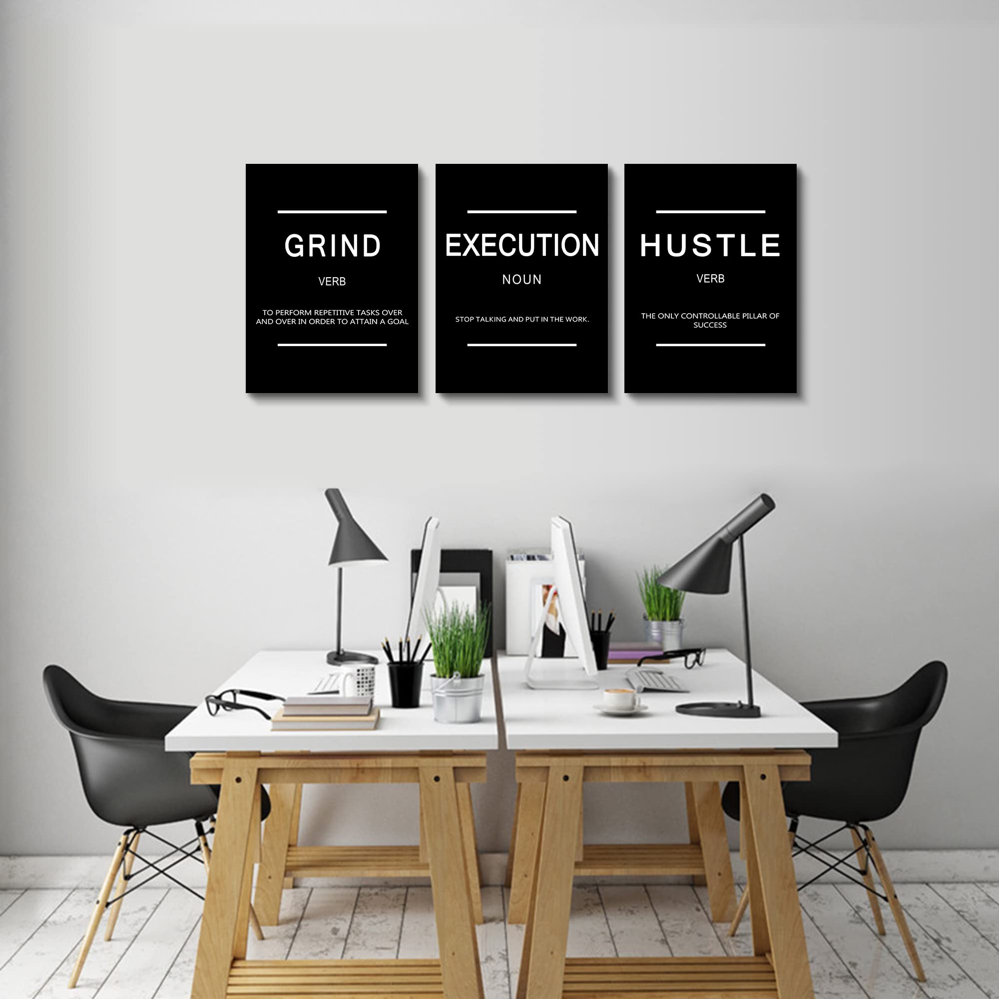 Framed Canvas Wall Art Success Quote, Office Wall Art, Black Large Poster, Positive Motivational Set Of 3 Prints, Execute Failur