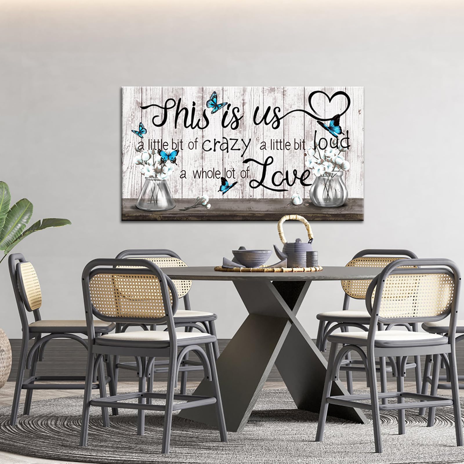 Conipit Large Farmhouse Canvas Wall Art This Is Us Picture Inspirational Quotes Artwork Cotton Flower Teal Butterfly Painting Fr