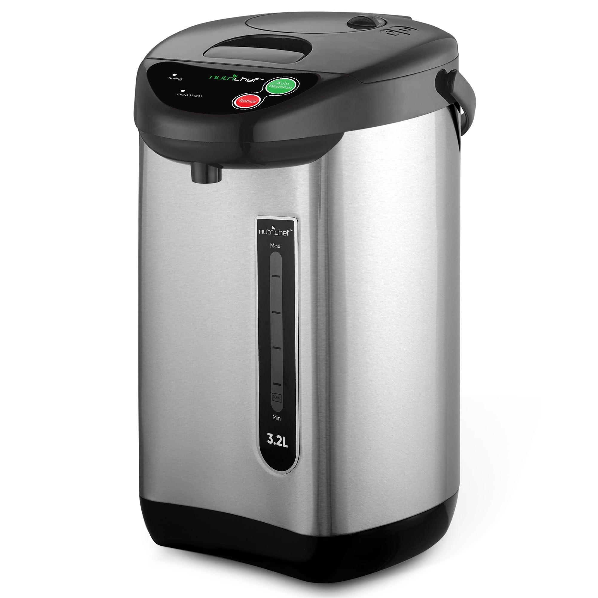 NutriChef Hot Water Urn Pot - Insulated Stainless Steel, Manual & Auto Dispense, Safety Lock Shutoff 3.38 QT- Auto Shut Off
