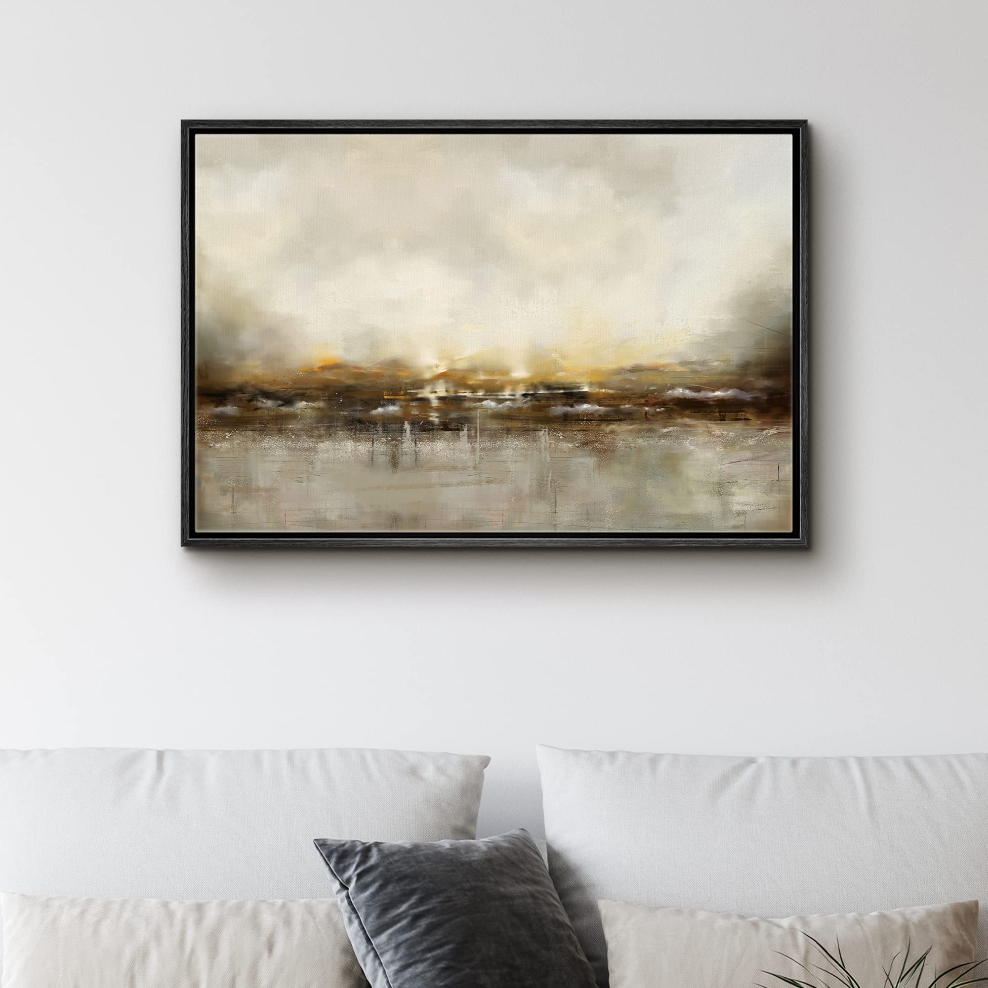 Signwin Framed Canvas Wall Art Dramatic Golden Landscape By The Sea On A Cloudy Day Coastal Ocean Oil Painting Abstract Modern C