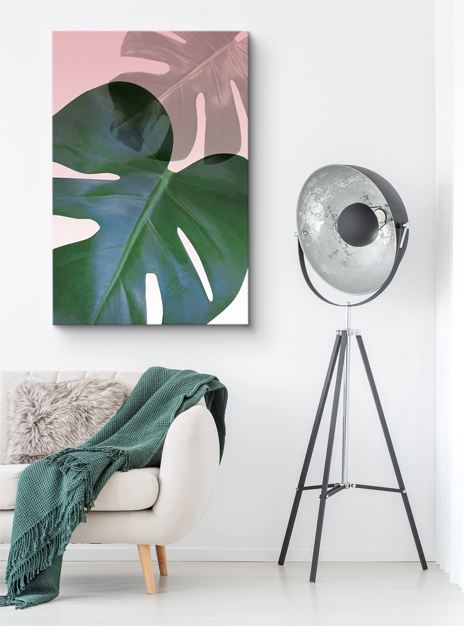 Nwt Canvas Print Wall Art Pink And Green Transparent Monstera Collage Floral Plants Illustrations Modern Art Tropical Closeup Co