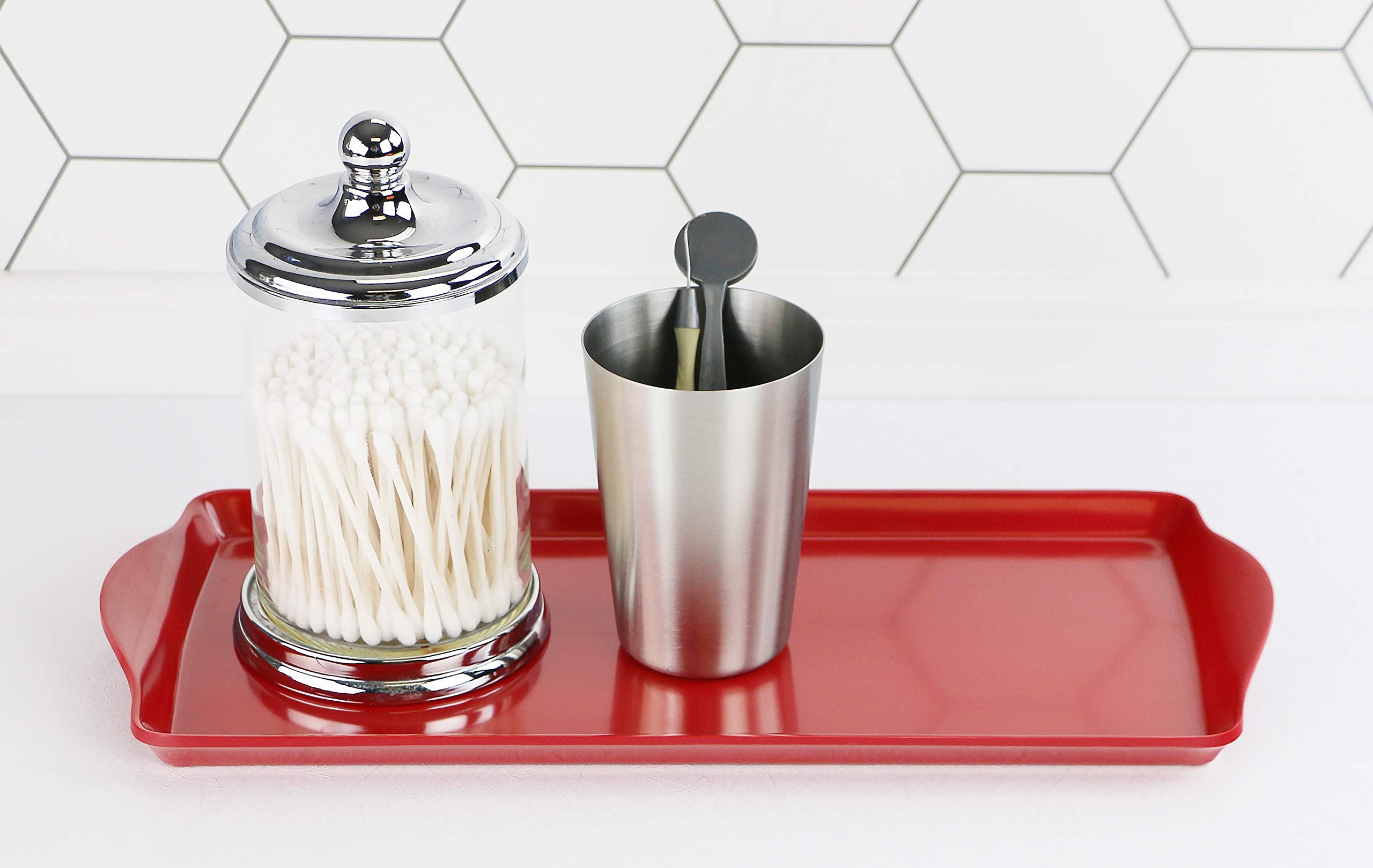 Calypso Basics Melamine Plastic Tidbit Bpa-Free, Food Safe, Multipurpose Platter Serving Tray, Bathroom/Table Organizer, Red