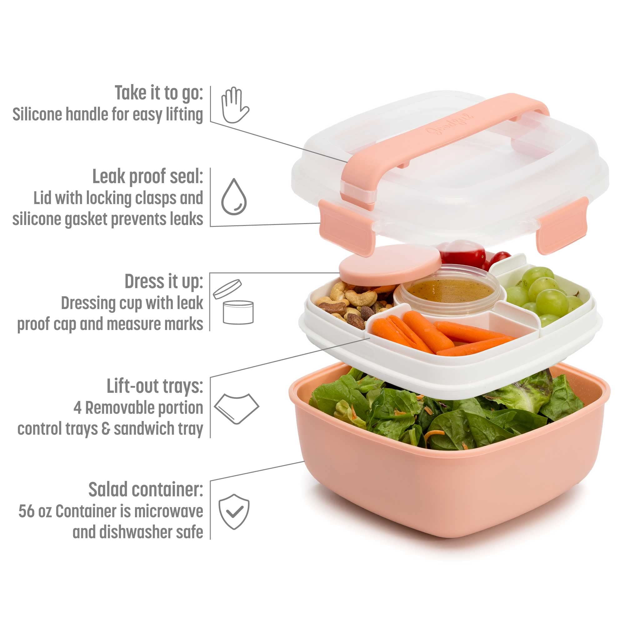 Goodful Stackable Lunch Box Container, Bento Style Food Storage With Removeable Compartments For Sandwich, Snacks, Toppings & Dr