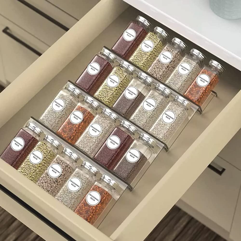 Feeling Mall 4Pcs Set Of Combination Acrylic Kitchen Spice And Seasoning Organizer And Storage Rack, Drawer Organizer And Storag