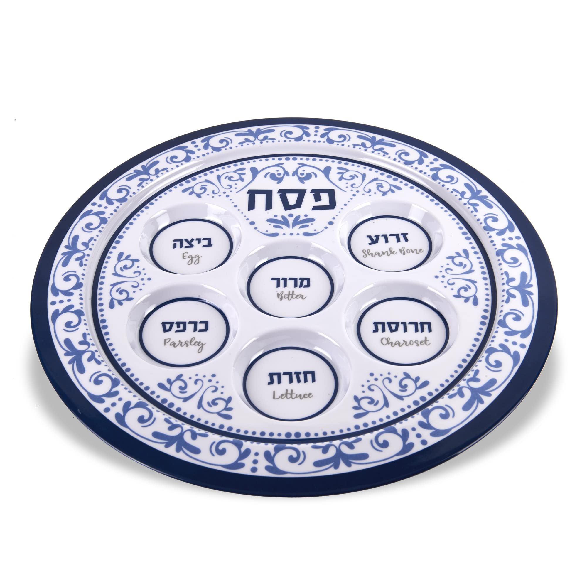 Passover Seder Plates 12'' Melamine - 6 Section Plate Marked With Symbolic Pesach Seder Foods - Round Seder Tray For Adults, Chi