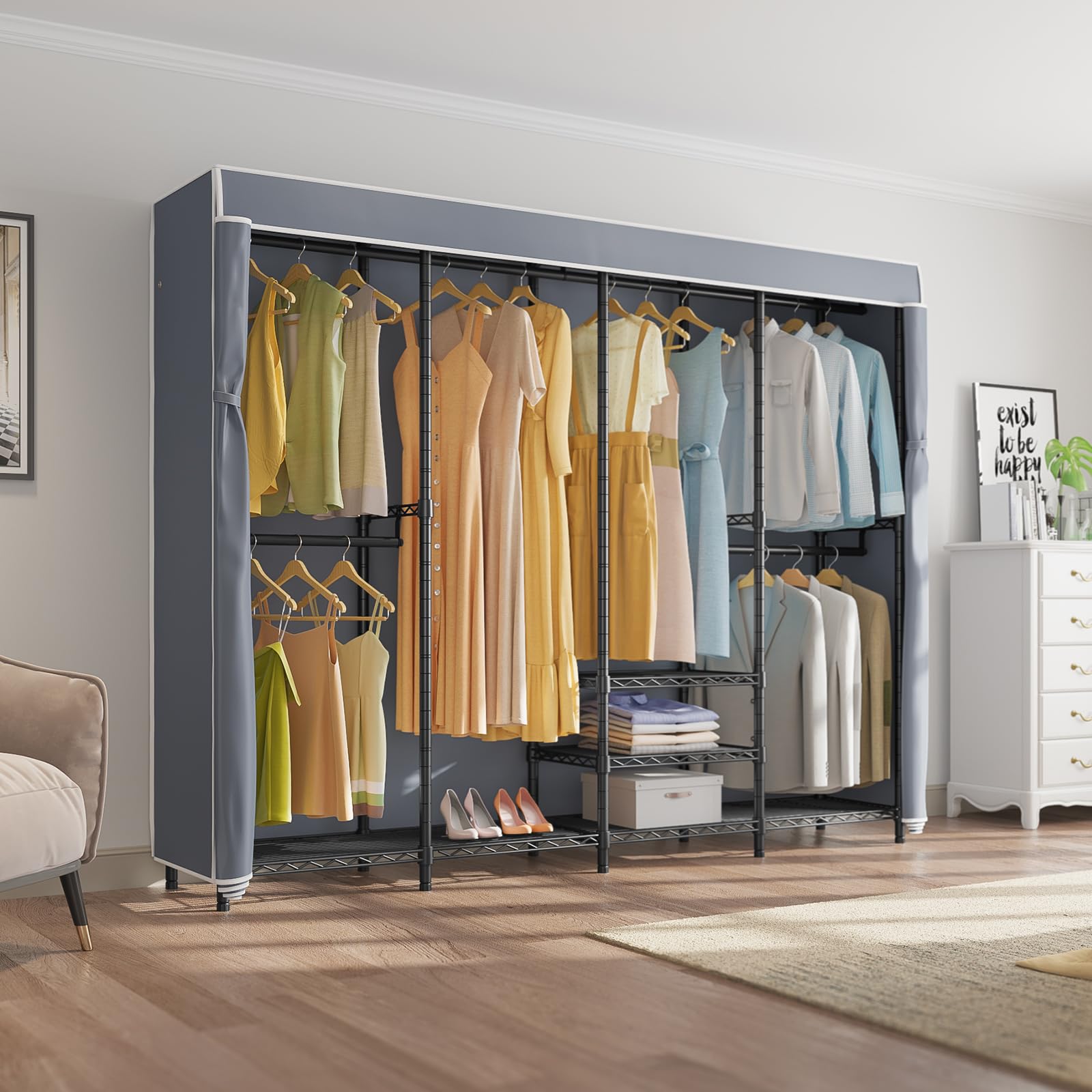 Vipek V40C Covered Clothes Rack Heavy Duty Clothing Rack With Cover, Custom Freestanding Closet Portable Wardrobe Closet For Bed