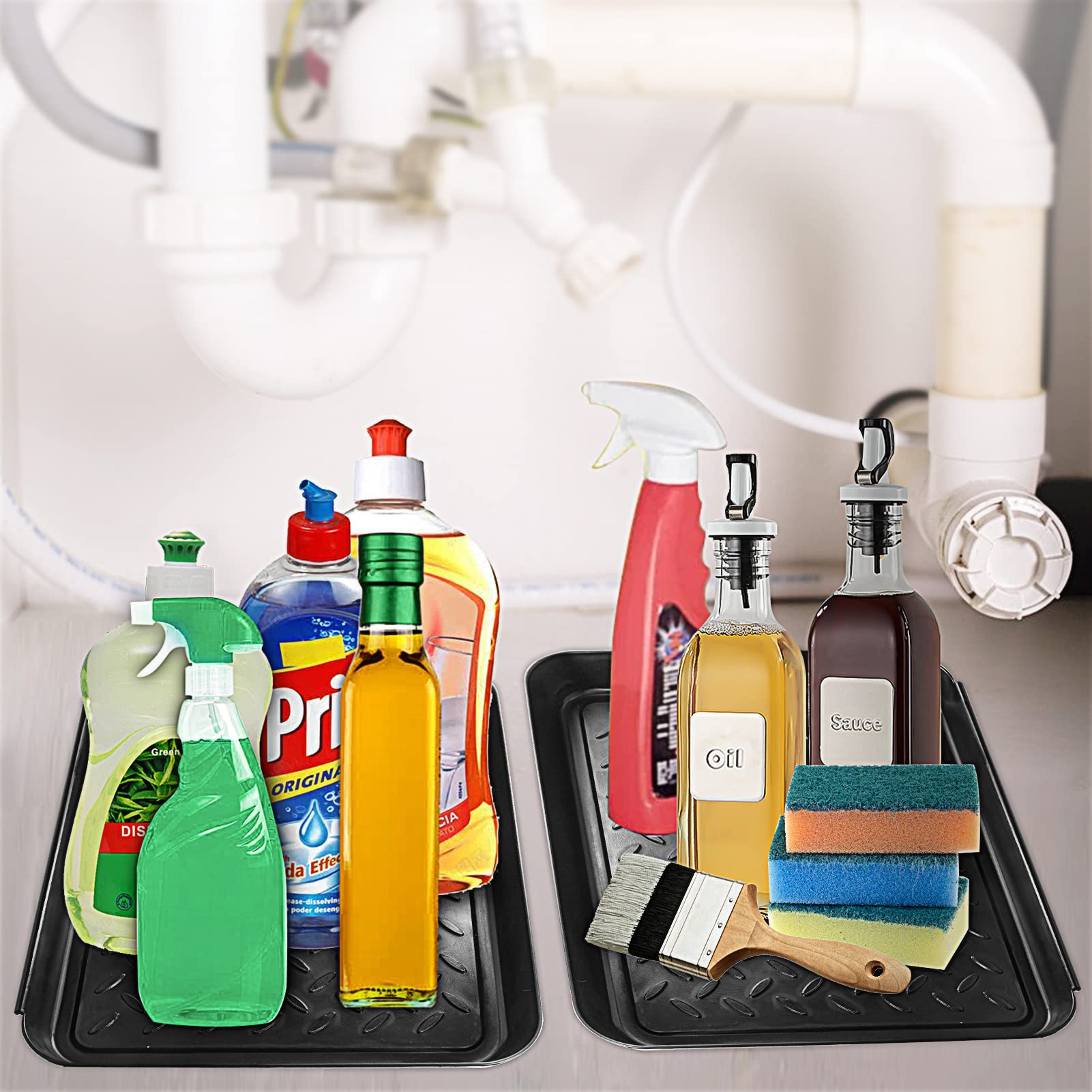 3 Pcs Under Sink Drip Tray, 13.8 * 10.8 Inch Plastic Under The Sink Drip Protector Tray Under The Sink Mat Under Sink Drip Catch