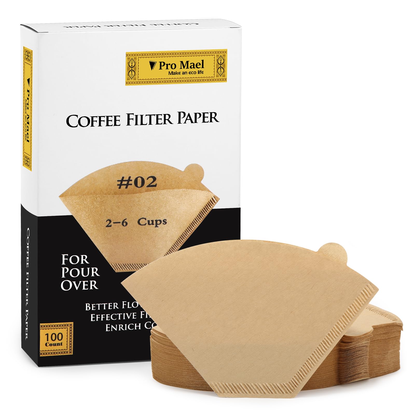 Pro Mael #2 Cone Coffee Filters Paper Disposable For Pour-Over And Automatic Drip Coffee Makers, Better Filtration With No Blowo