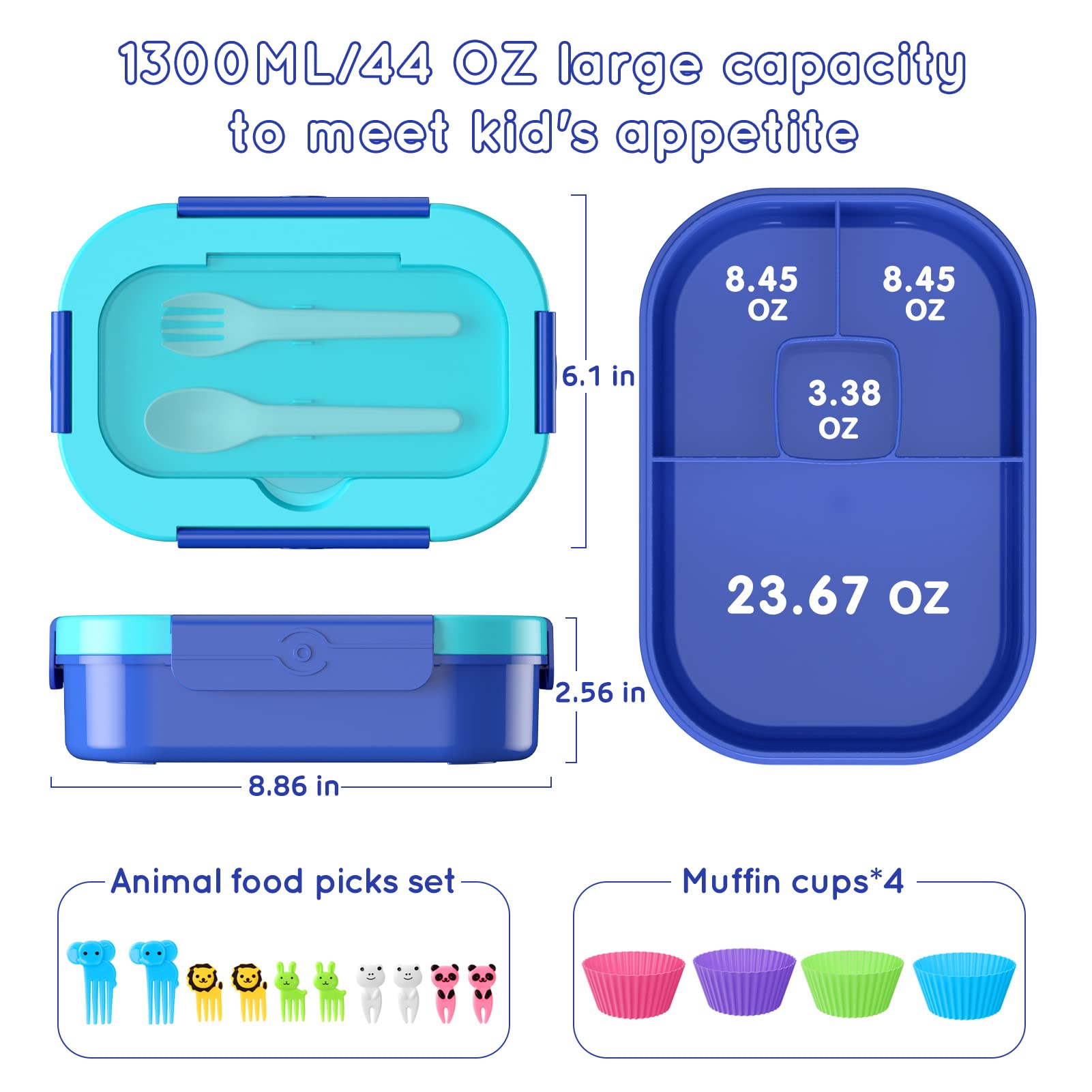 Time4Deals Kids Bento Lunch Box Leakproof Lunch Box With 4 Compartments Lunch Containers With Tableware Kids Bento School Lunch