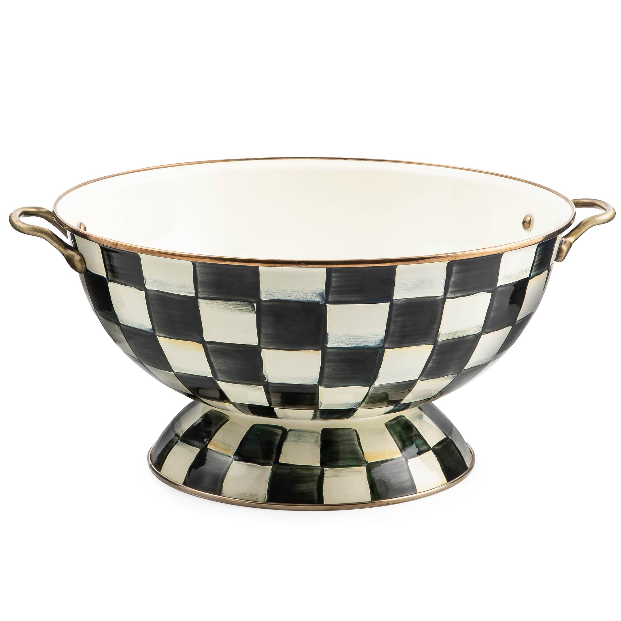 MACKENZIE-CHILDS Enamel Bowl, Serving Bowl for Entertaining, Everything Bowl, Black-and-White Courtly Check