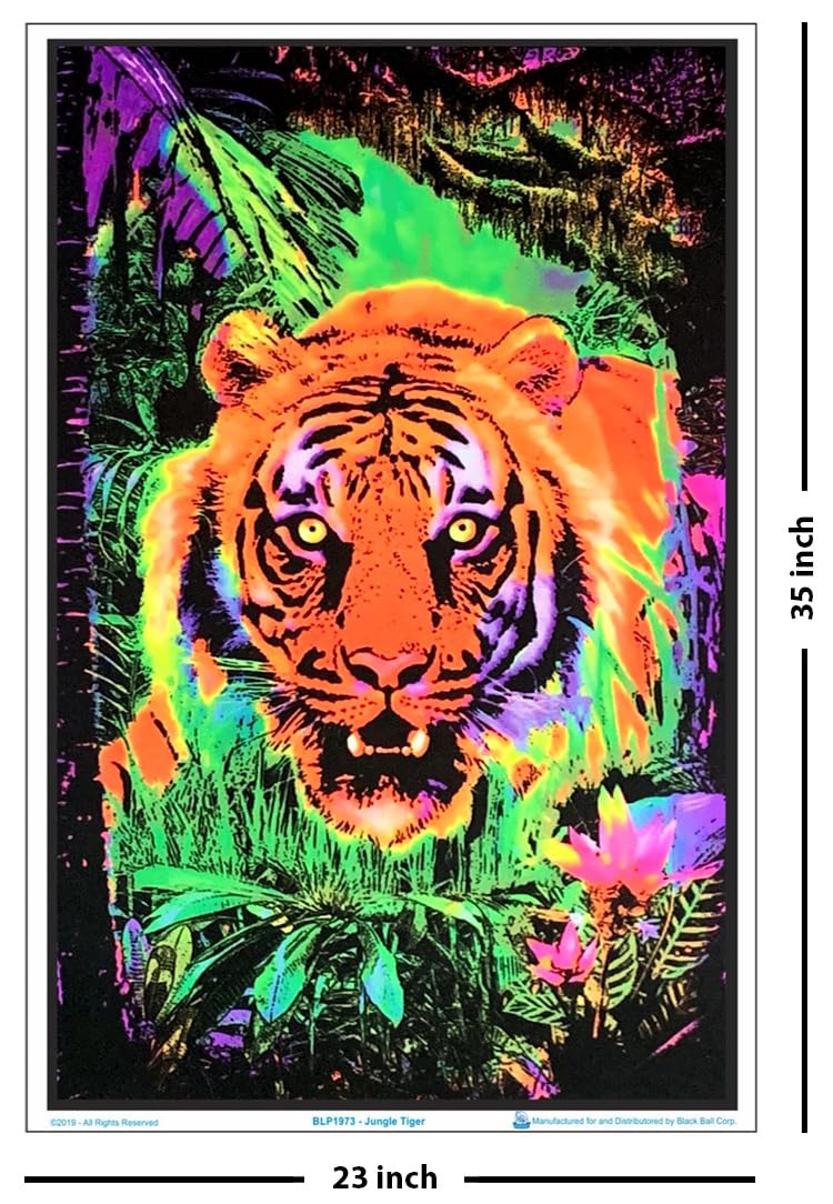 Opticz Jungle Tiger Blacklight Reactive Poster Blacklight Poster 23 X 35In