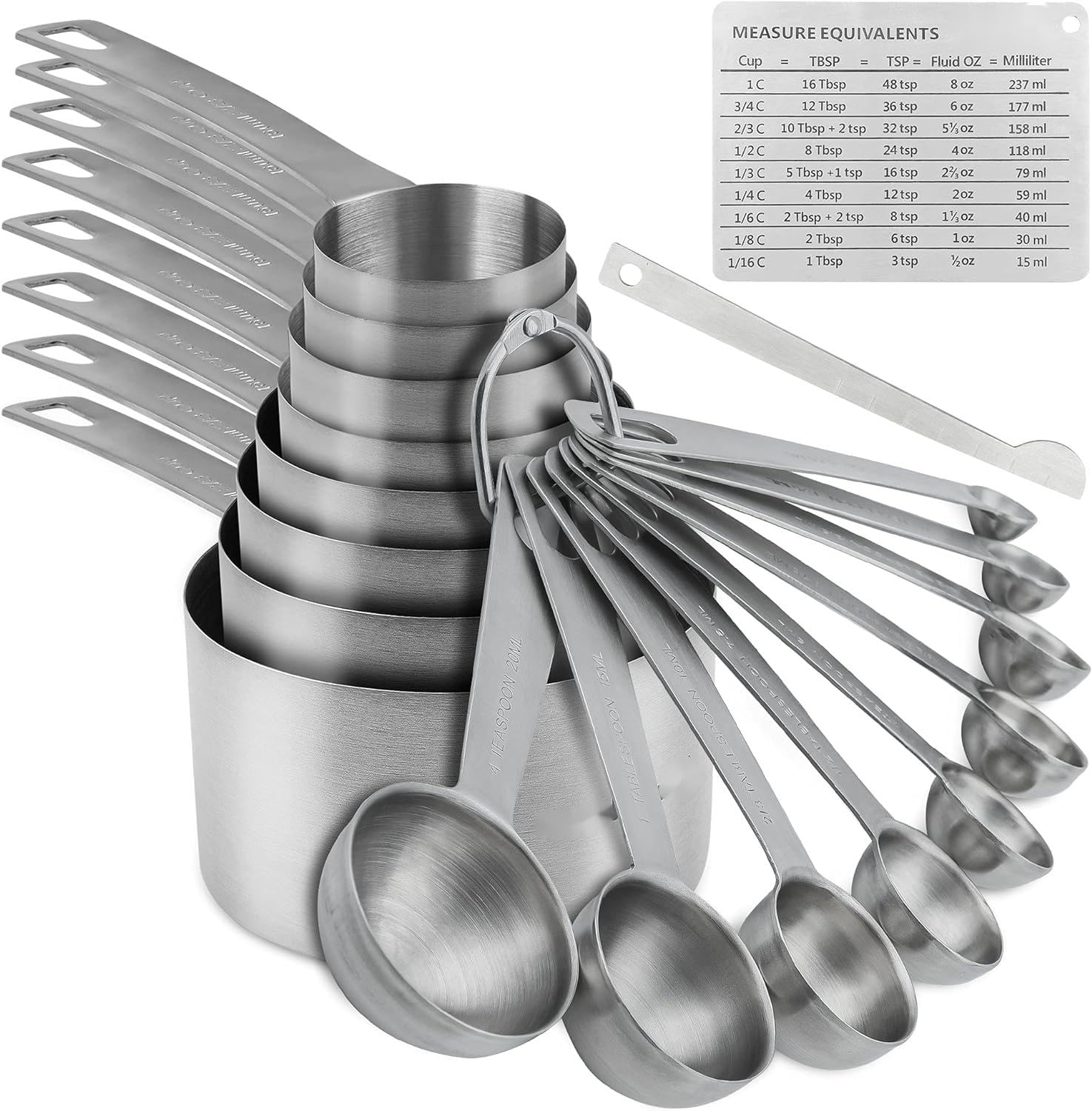 Measuring Cups And Spoons Set, Stainless Steel Measuring Cups Spoons Complete Set Of 19Pcs Professional Measurer Scoops Ingredie