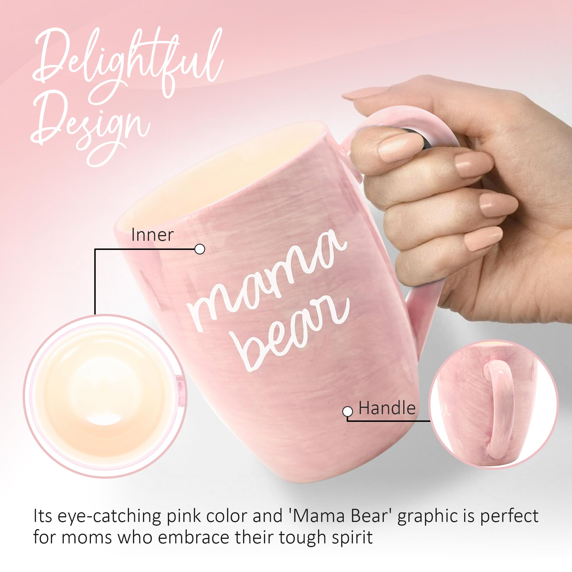 Pavilion Large Ceramic Coffee Mug With ''Mama Bear'' Text Design, Microwave & Dishwasher Compatible, Tall Coffee Or Tea Cups For