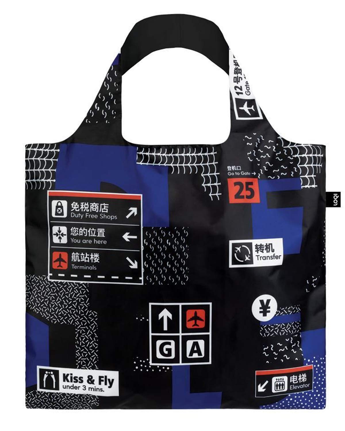 Loqi Airport Reusable Shopping Bag, O/S, Icons