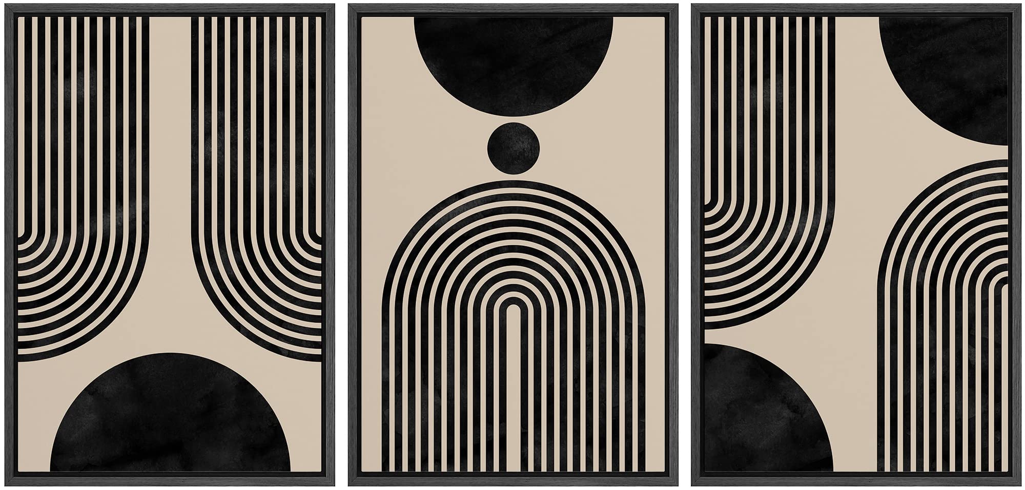 Signford Framed Canvas Print Wall Art Set Geometric Mid-Century Polygon Stripes Abstract Shapes Illustrations Modern Art Bohemia