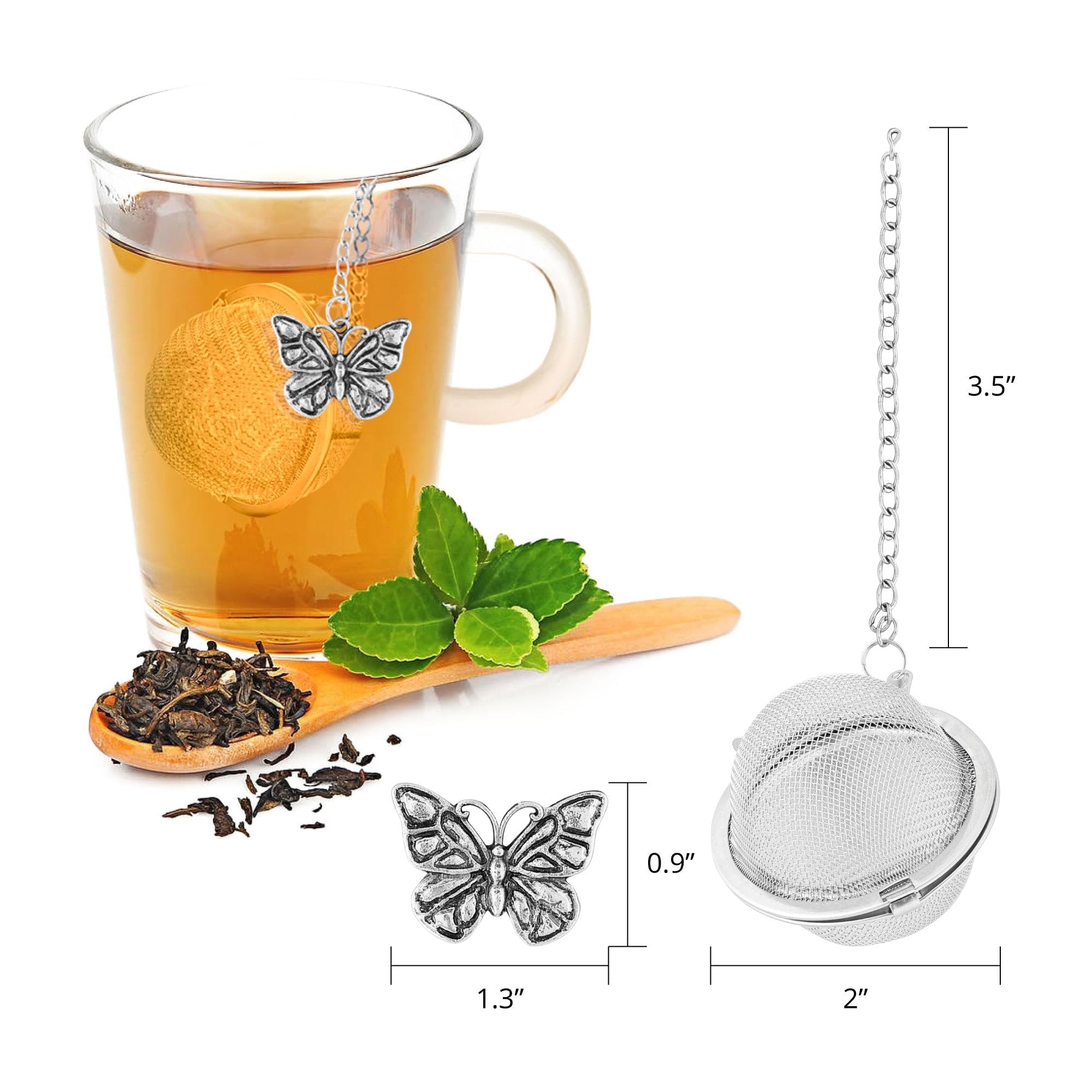 Supreme Housewares Supreme 18/8 Stainless Steel 2 Inch Mesh Tea Ball Infuser With Zinc Alloy Butterfly Charm