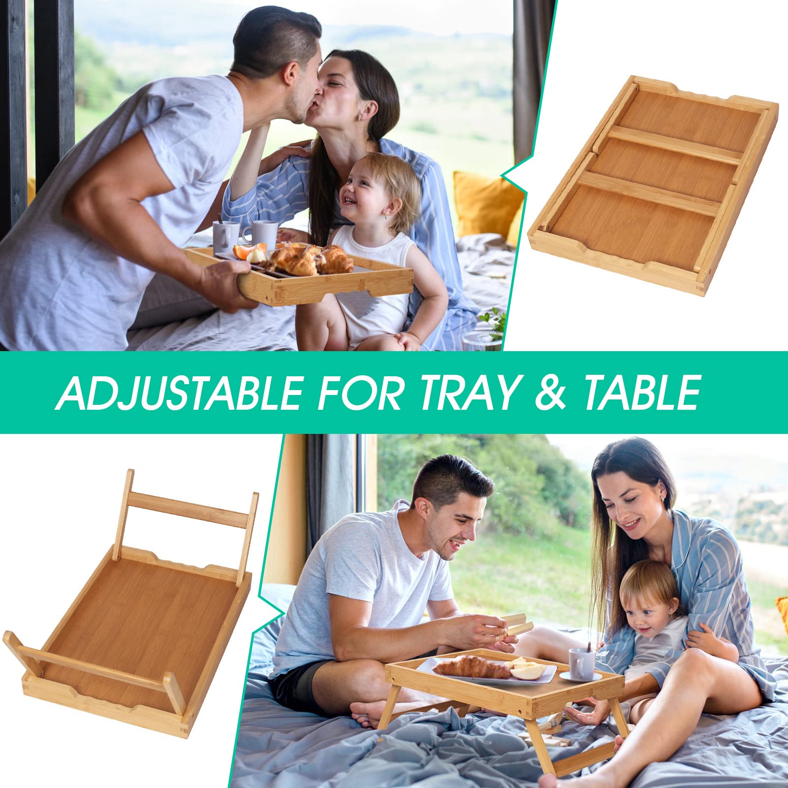 Artmeer Bed Tray Table With Folding Legs,Bamboo Breakfast In Bed For Tv Table, Laptop Computer Tray,Eating,Snack Tray(Bamboo)