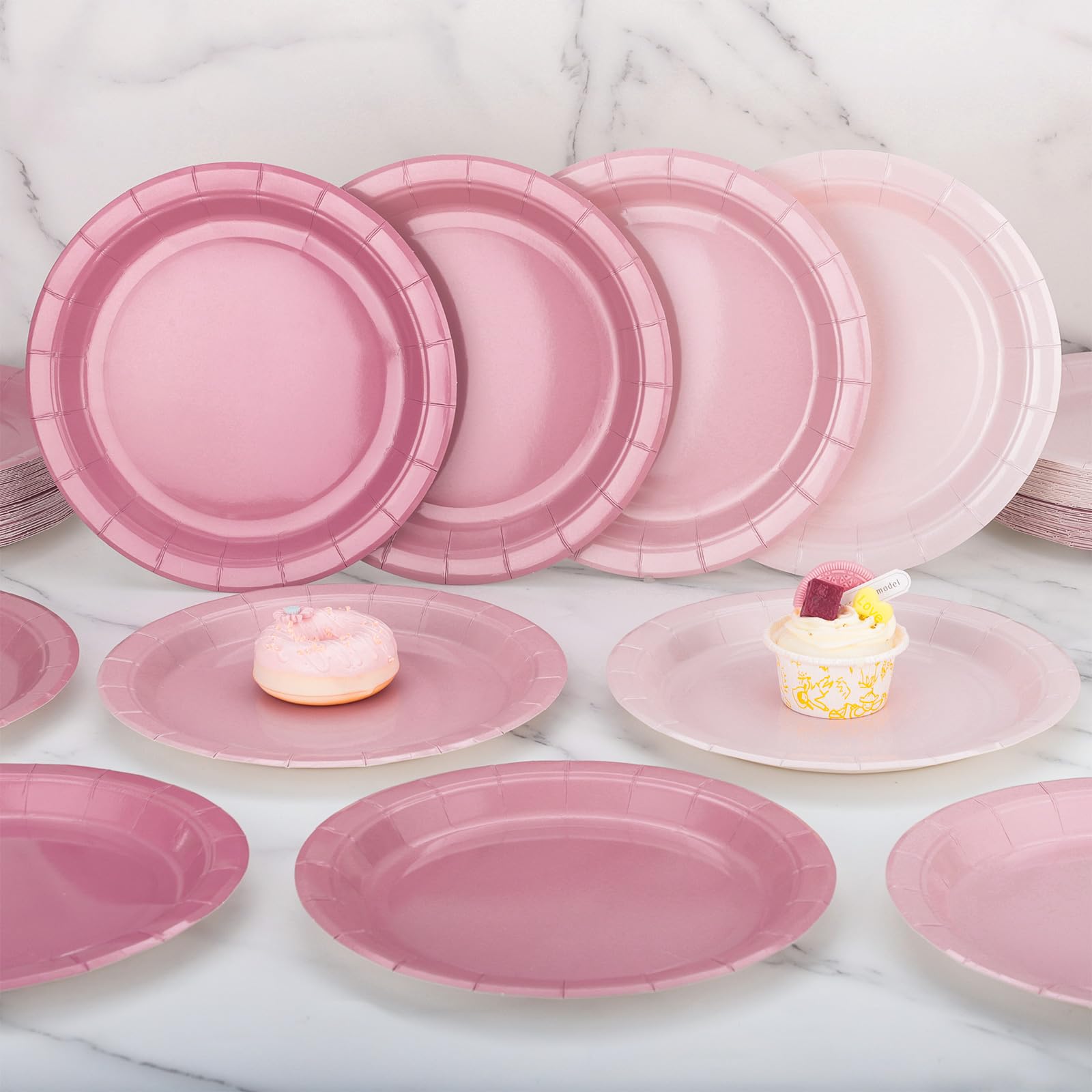 Xiangqu 120 Pcs Dusty Pink Paper Plates,9 Inch Pink Baby Shower Plates Gradient Pink Plates Valentines Plates Pink Dessert Plate