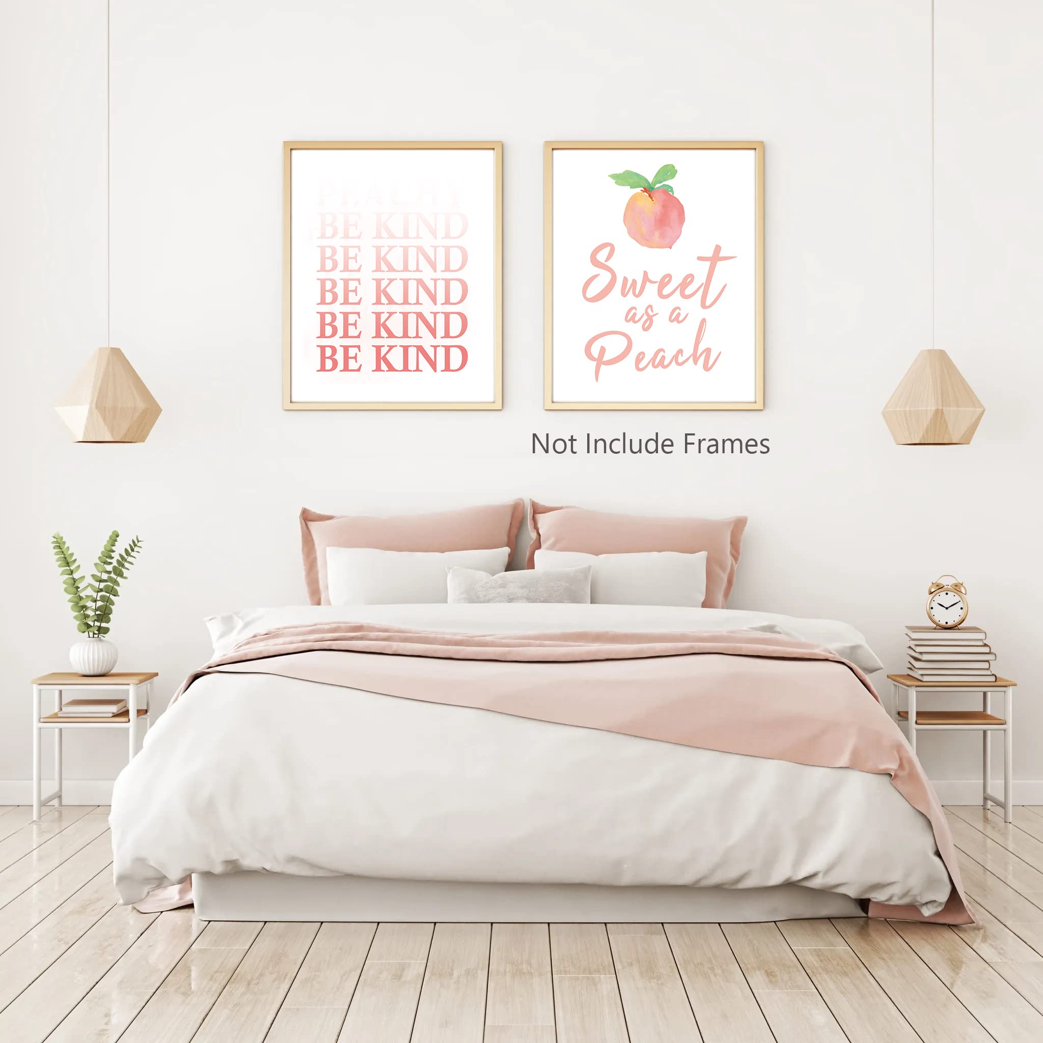 Xuoiaynb Watercolor Pink Peach Art Print- Sweet Peach Fruit With Inspirational Quote Canvas Wall Art-(8   X 10   X 6 Pcs, Unfram