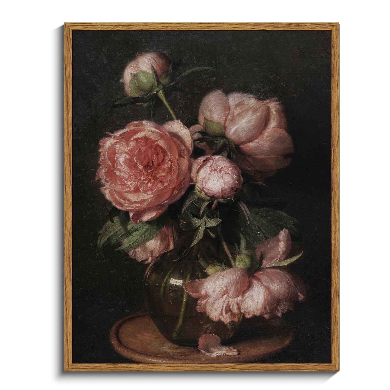 Insimsea Framed Canvas Prints Art Vintage Decor, Botanical Wall Art Prints, Peony Flower Paintings, Flower Pictures Wall Decor F