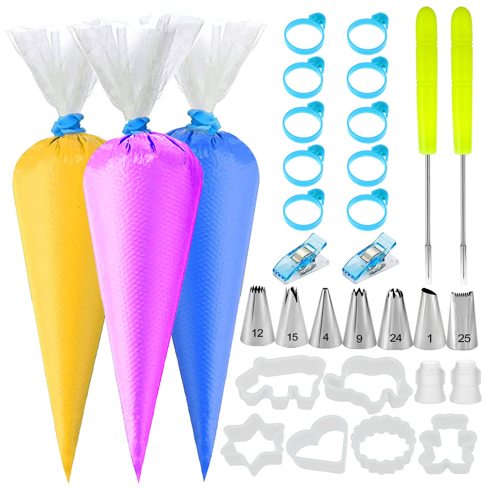 Wushamak 129Pcs Piping Bags and Tips Set - 100 12Inch Disposable Tipless Piping Bags for Royal Icing - Cake Decorating Baking To