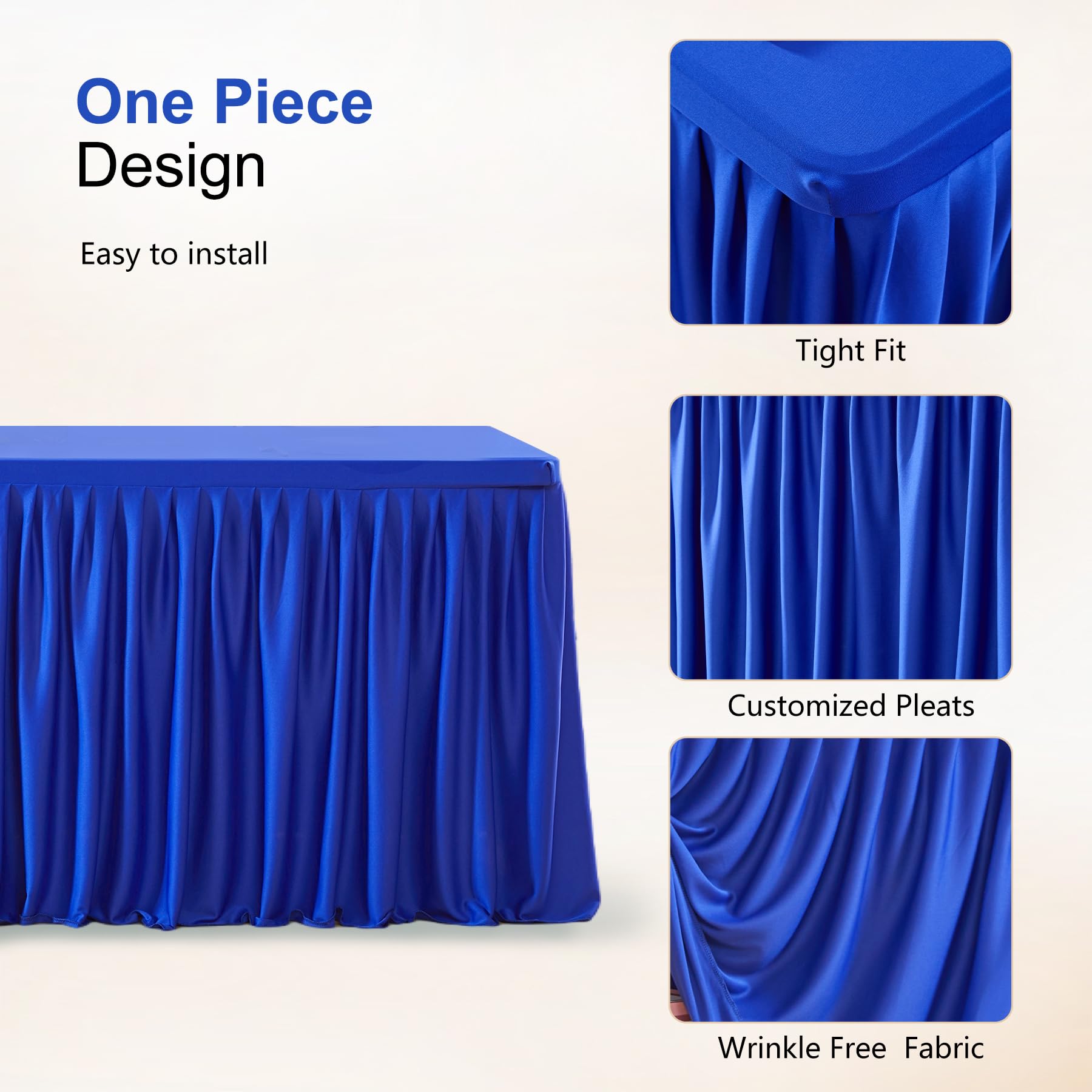 Royal Blue Polyester Table Clothes For 6 Foot Rectangle Tables, Wrinkle Free Fitted Table Cover With Pleated Ruffle Table Skirt