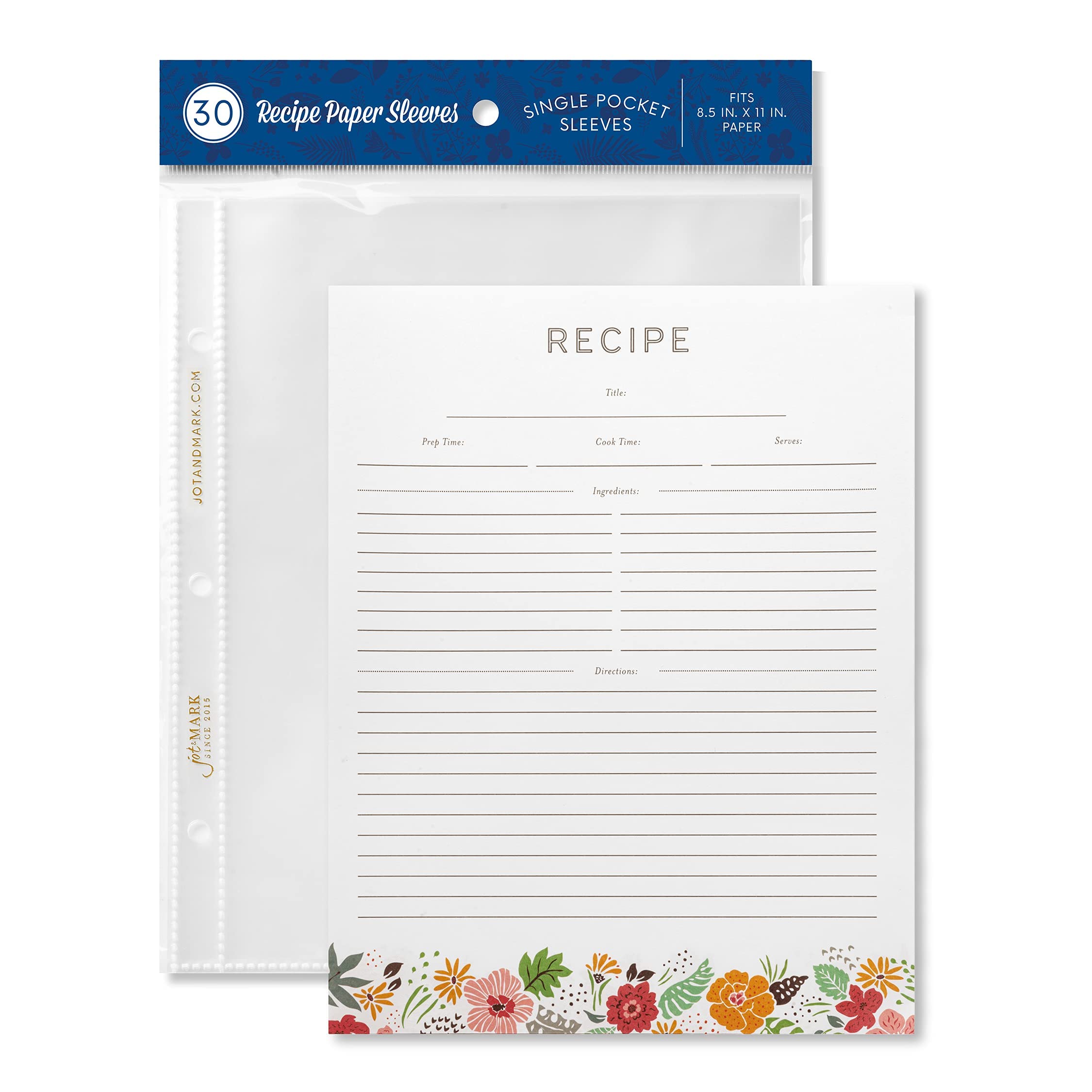 Recipe Binder Protective Sleeves And Printed Paper 8.5'' X 11'' Expansion Pack (Tropical Floral)
