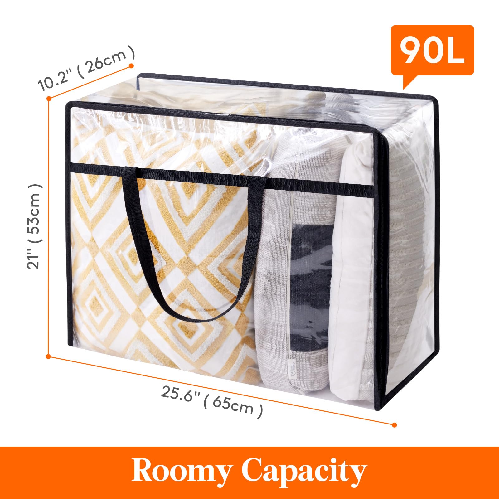 Lifewit 3 Pack Clear Clothes Storage Bags, 90L Plastic Blanket Storage Bags, Vinyl Foldable Moving Bags with Zipper,Closet Organ