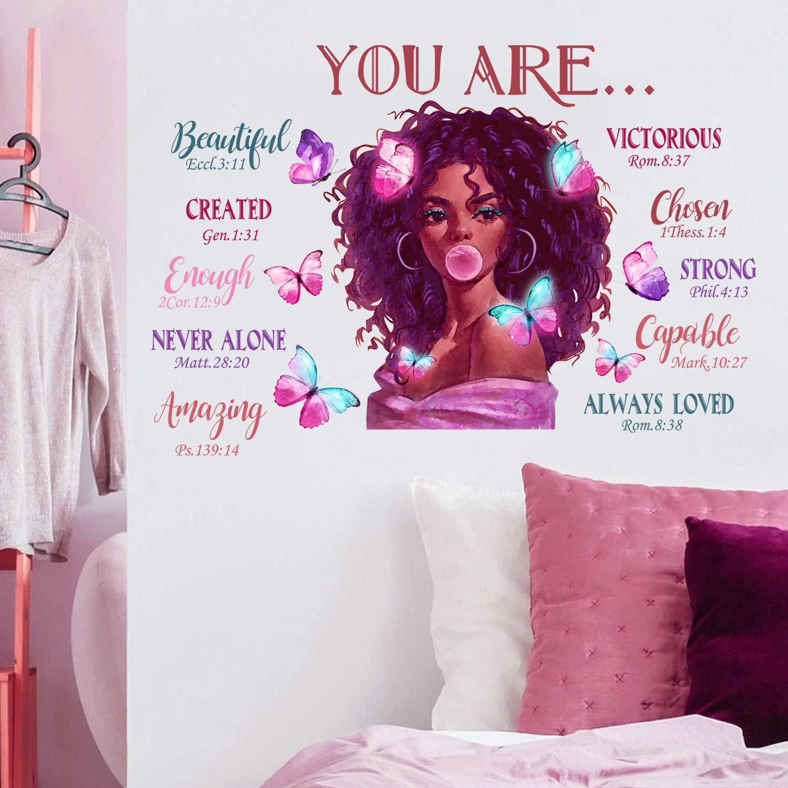 Mfault Black Girl Magic You are Beautiful Wall Decals Stickers  African American Nursery Decor Positive Saying Religious Bedroom Art  Inspirational Afro Butterfly Kids Teens Room Home Decorations