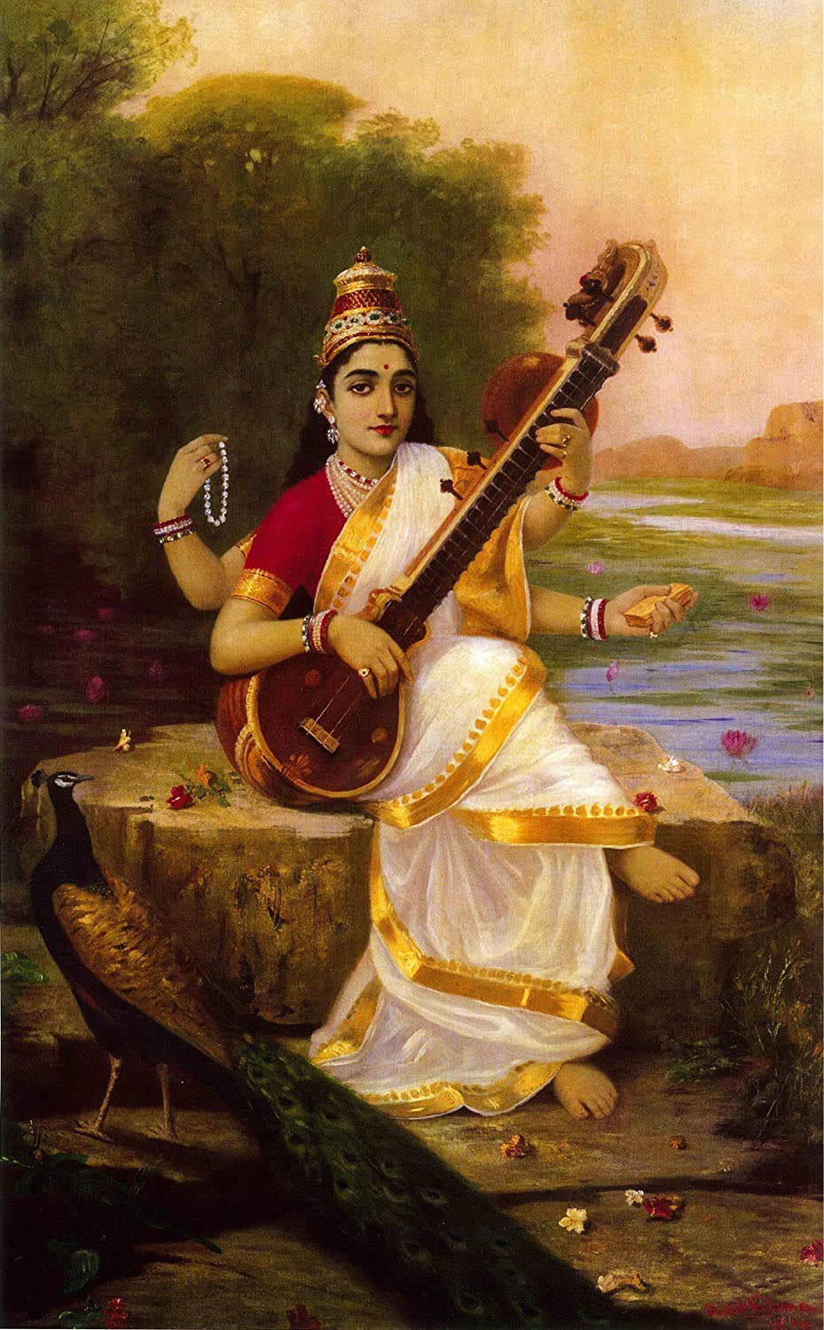 Scpmarts Create Your Desire Raja Ravi Varma Sarasvati Ma Canvas Print Size 8.5 In X 11 Inch