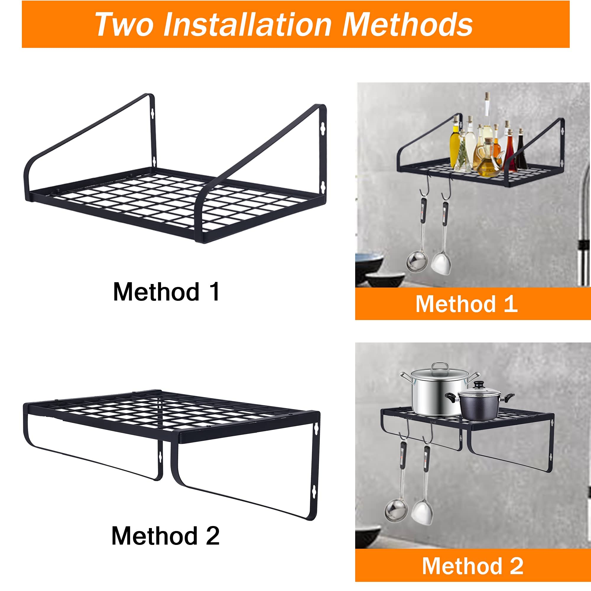 Zhoho Tant Pot And Pan Hanger, Wall Mounted Pots And Pan Hanging Rack With 8 Hooks For Kitchen Cookware Utensils 2 Diy Methods B