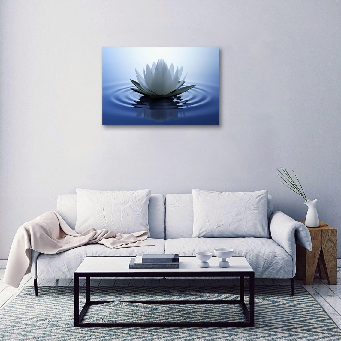 White Lotus Wall Art Canvas Pictures Print Spiritual Meditation Artwork Poster For Yoga Room Bathroom Zen Spa Photo Decor Framed