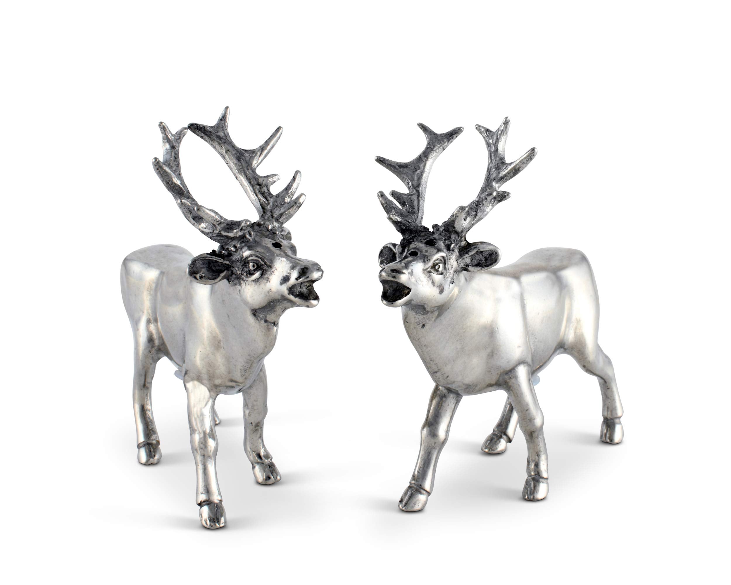 Vagabond House Pewter Deer/Elk Salt And Pepper Shakers Set Artisan Designer Handcrafted For Cabin Lodge Mountain D  Cor 4.5 Inch