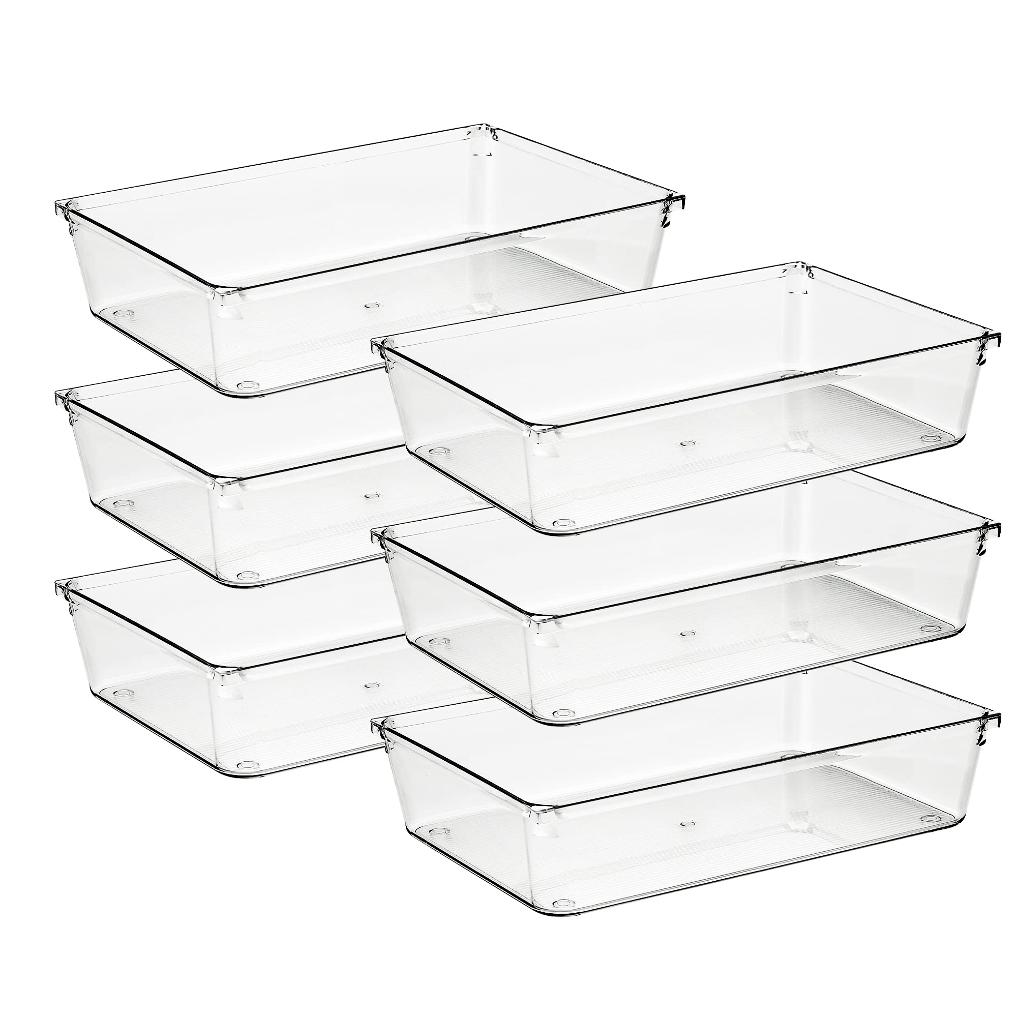 Ravinte 6 Pack Drawer Organizer - 6'' X 9'' Plastic Storage Bins, Acrylic Organizers with Non-Slip Pads Clear Desk Storage Tray