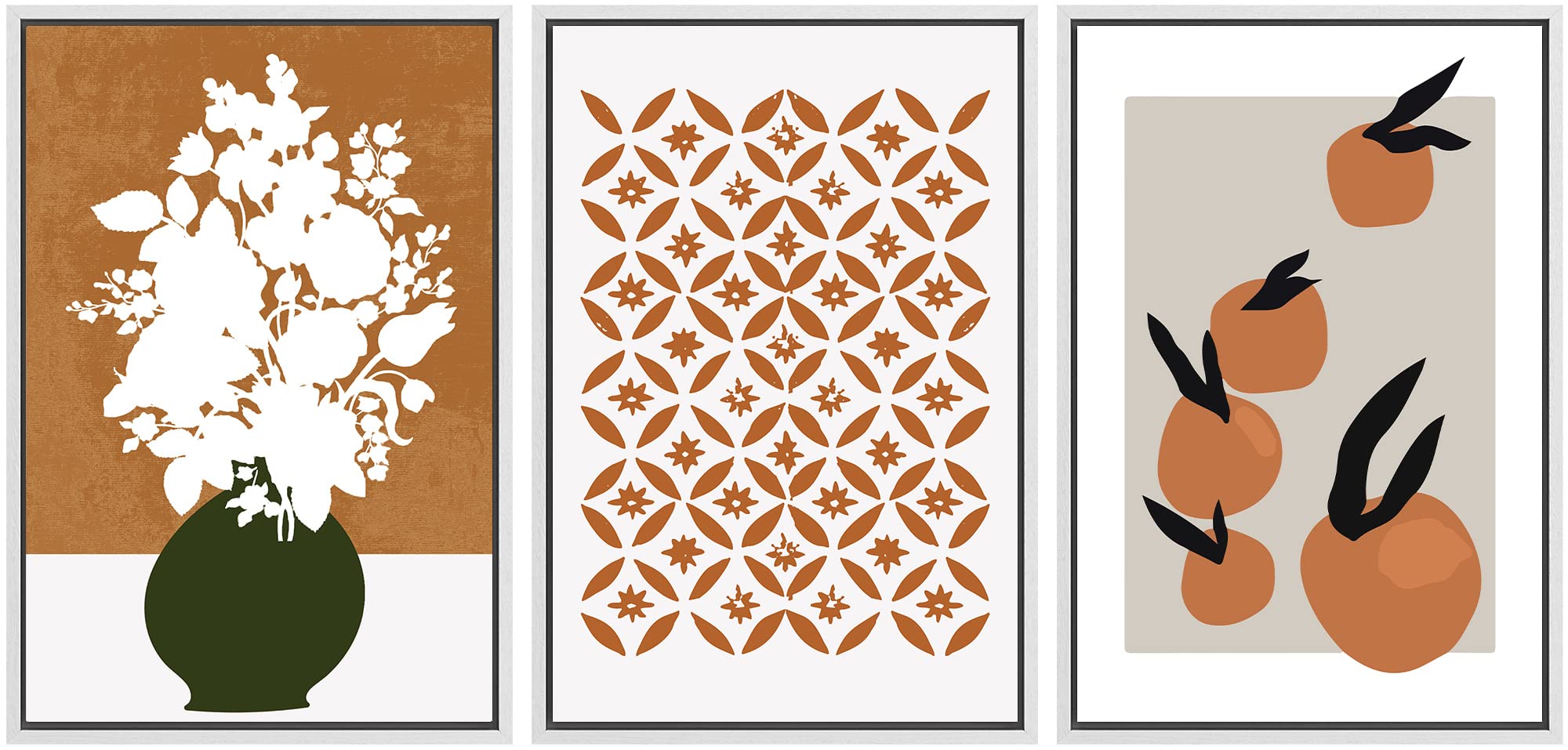 Signwin 3 Piece Framed Canvas Wall Art Flower Canvas Prints Home Artwork Decoration For Living Room,Bedroom - 24''X36''X3 White