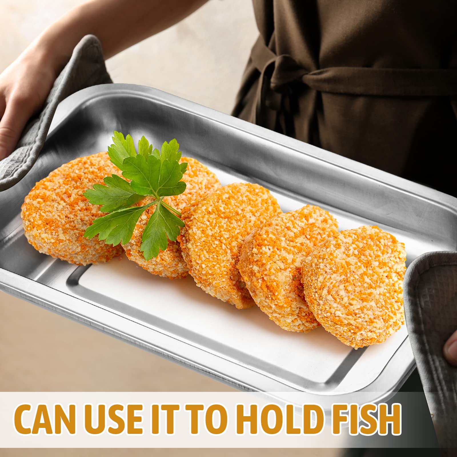 Breading Trays Set Of 3 Large 10.4 X 7.7 X 1.9 Inch Stainless Steel Breading Pans With Tong For Dredging Chicken Breasts And Mar