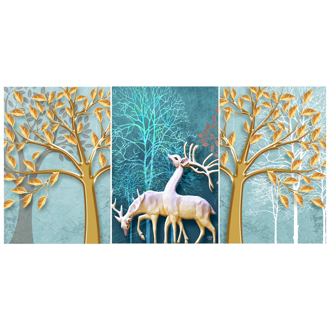 Rangoli Wood Animals Painting, Multicolour, Abstract, 11 X 17 Inch