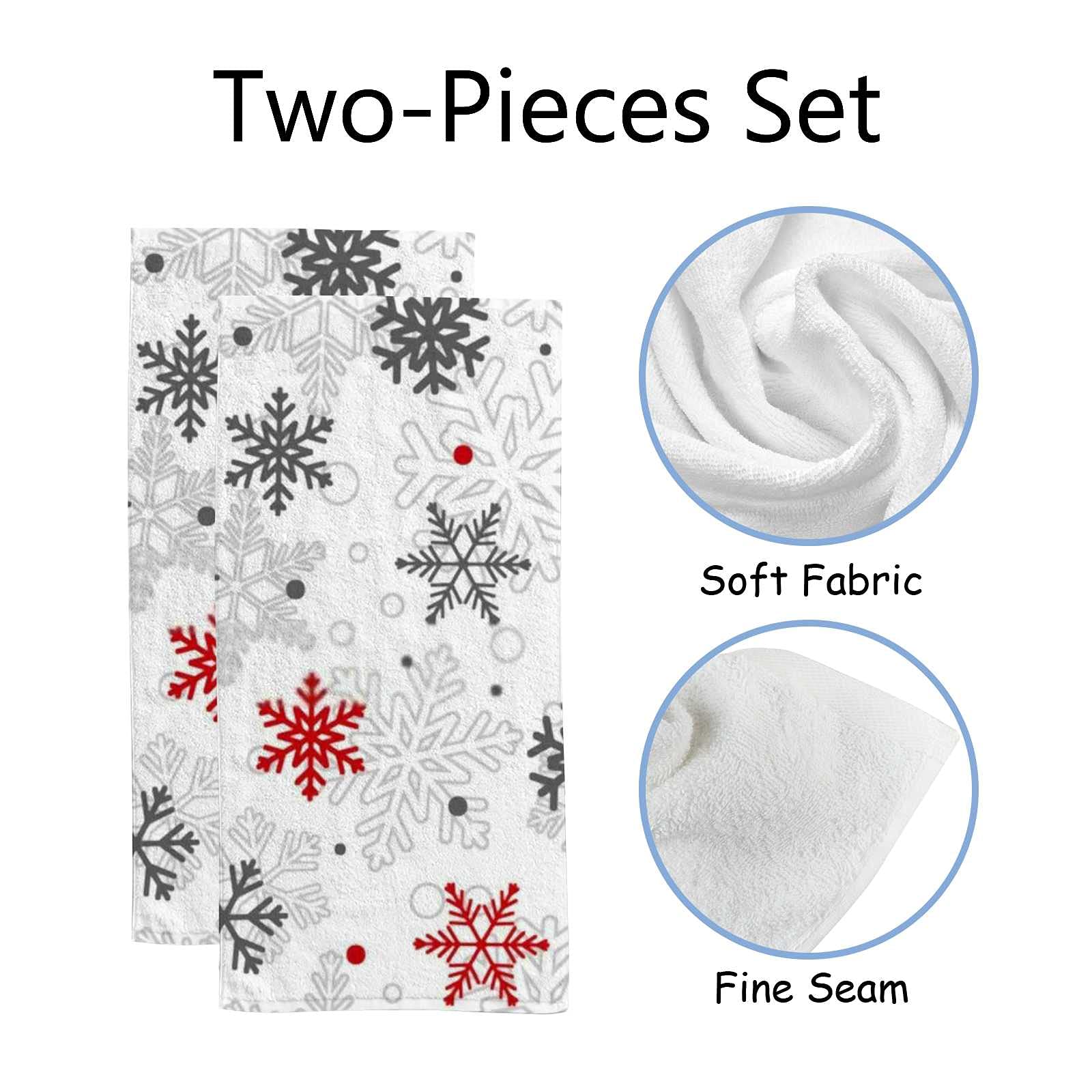 Vantaso Bath Hand Towels Set Of 2 Christmas Gray Red Snowflakes Soft And Absorbent Washcloths Kitchen Hand Towel For Bathroom Ho