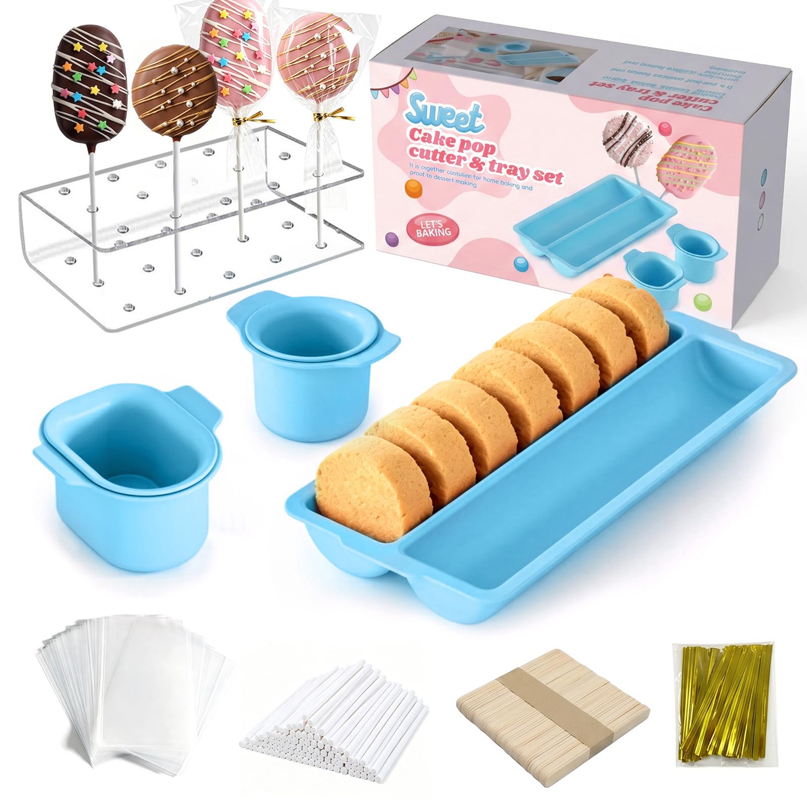 SienFong Cakesicle Cutter, Cake Pop Mold Set with Double Tray, Round & Oval Cake Pop Cutter and Pusher, 354 Pcs Cake Pop Accesso