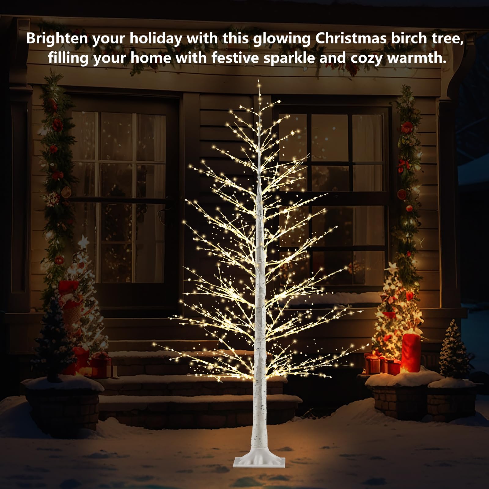 5FT Lighted Birch Tree with 800 Warm White LEDs, Prelit Christmas Tree with Twinkle Lights, LED Birch Tree with Timer & Brightne